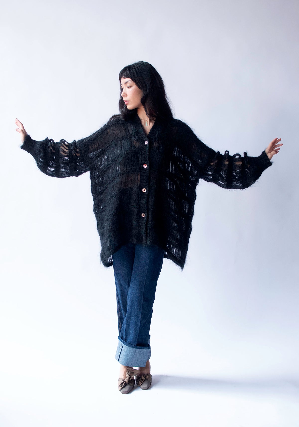 Black Mohair Cardigan | Romeo Gigli