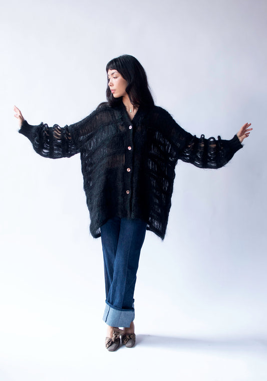 Black Mohair Cardigan | Romeo Gigli
