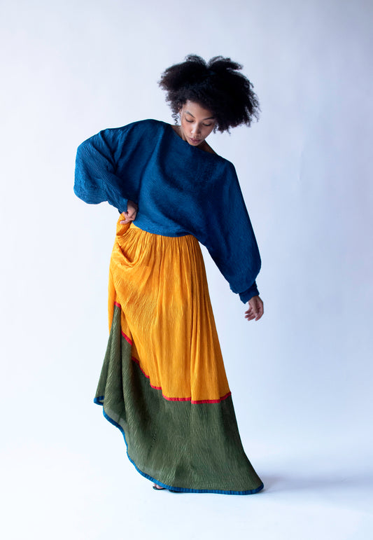 1980s Silk Plisse Color Block Set | Geoffrey Beene