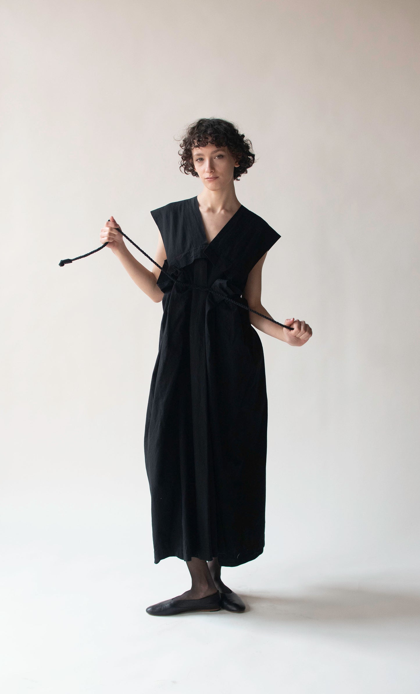 Black Dress w/ Rope Belt | Issey Miyake