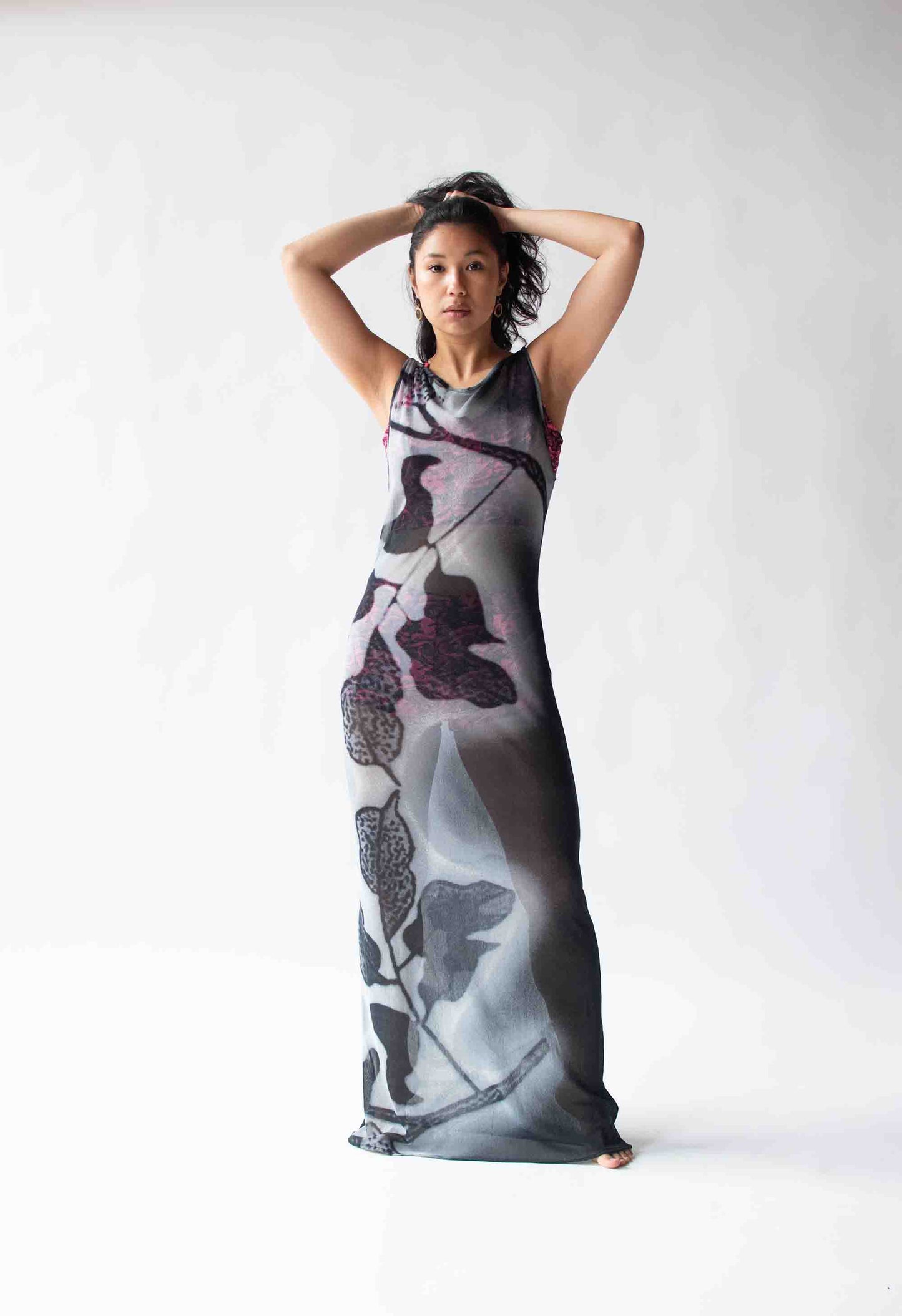 vivienne tam mesh dress Vintage 1990s Vivienne Tam Mesh Pink & Teal Floral Maxi Dress for Cache Second Sight Vintage