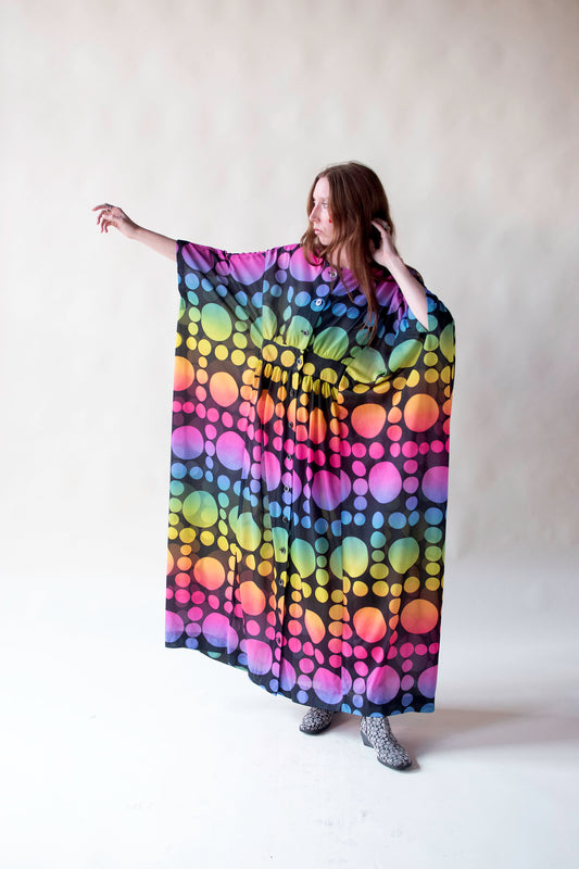 1970s Rainbow Polka Dot Caftan