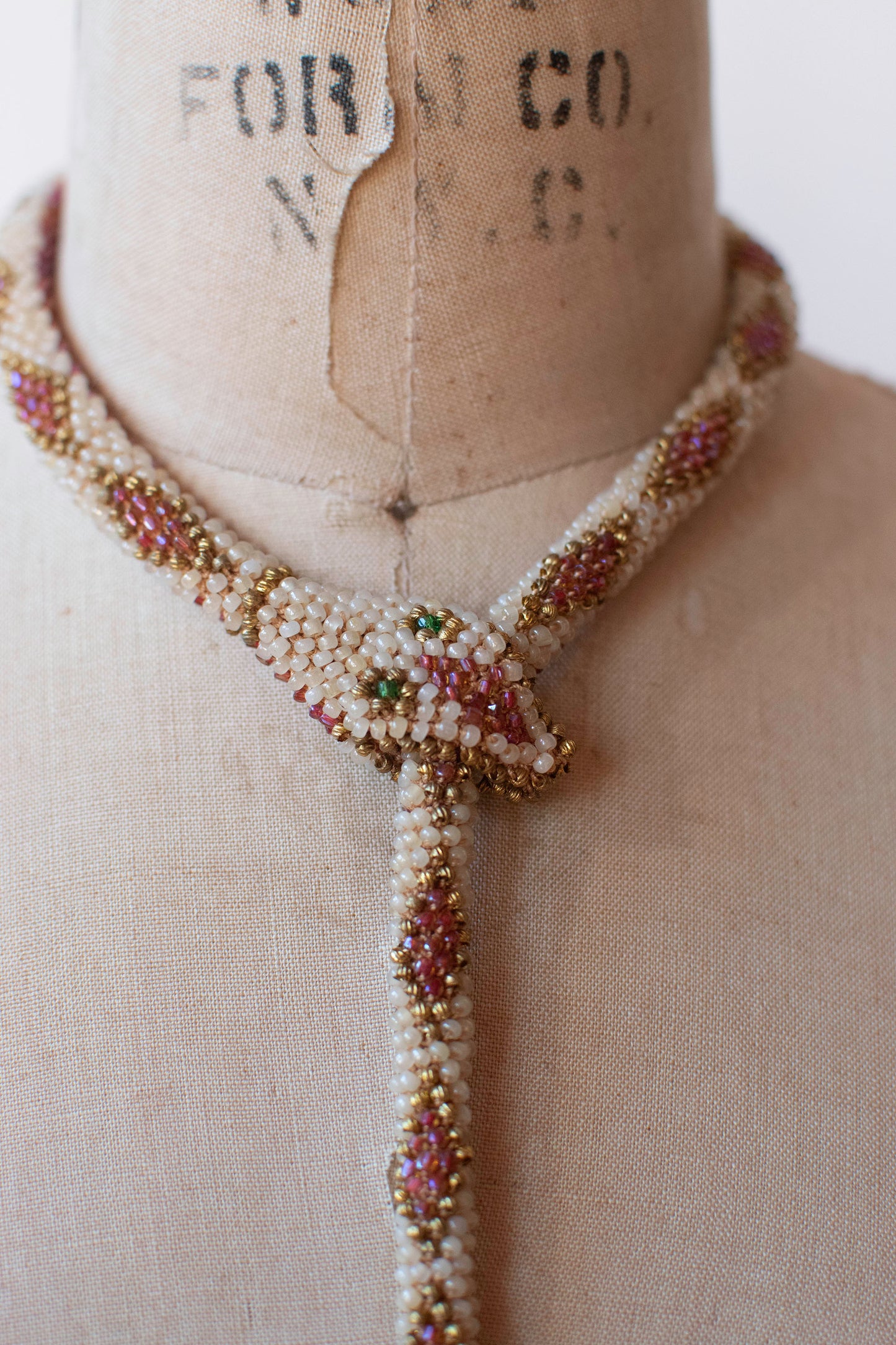 Bead Crochet Snake | Antique Pearl Diamond
