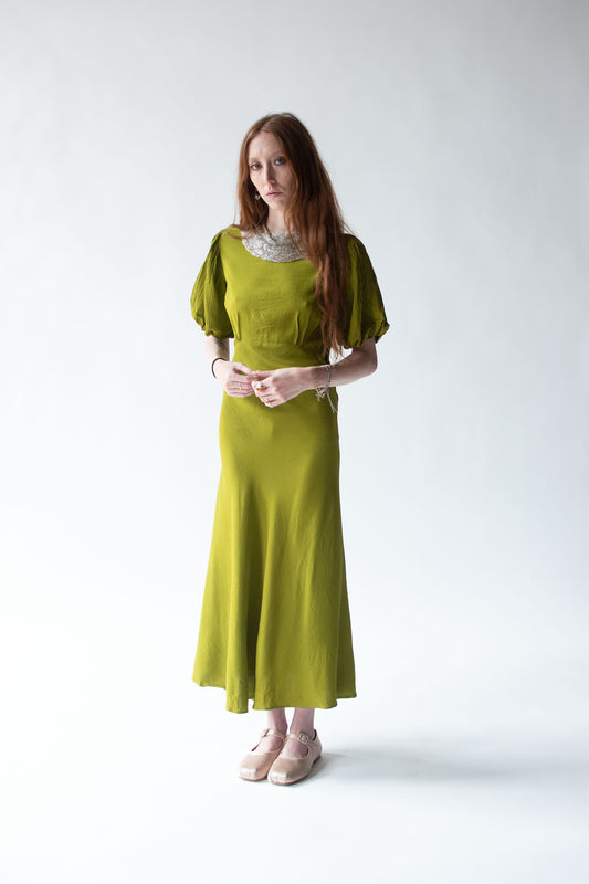 1930s Acid Green Crepe Dress