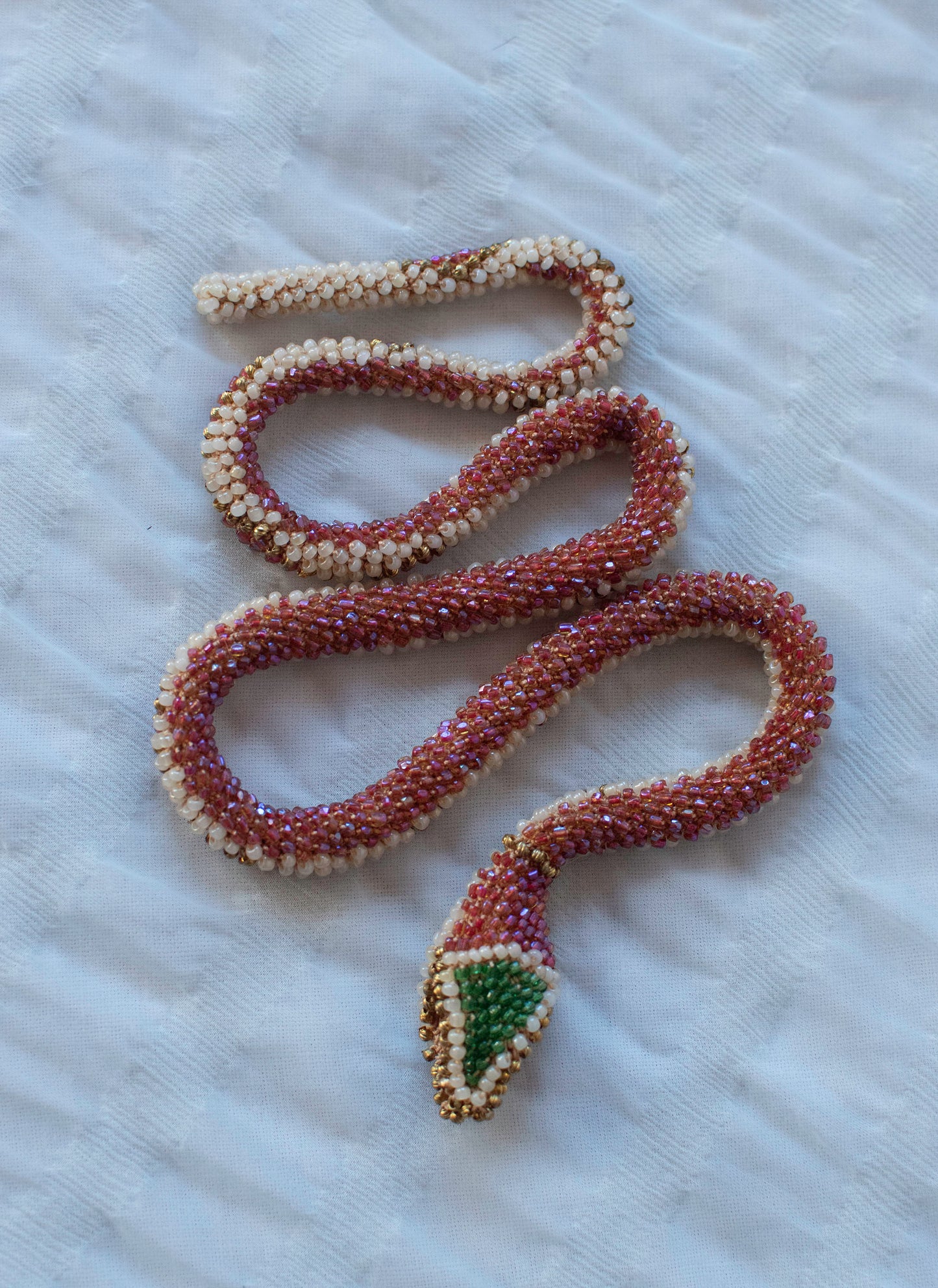Bead Crochet Snake | Antique Pearl Diamond