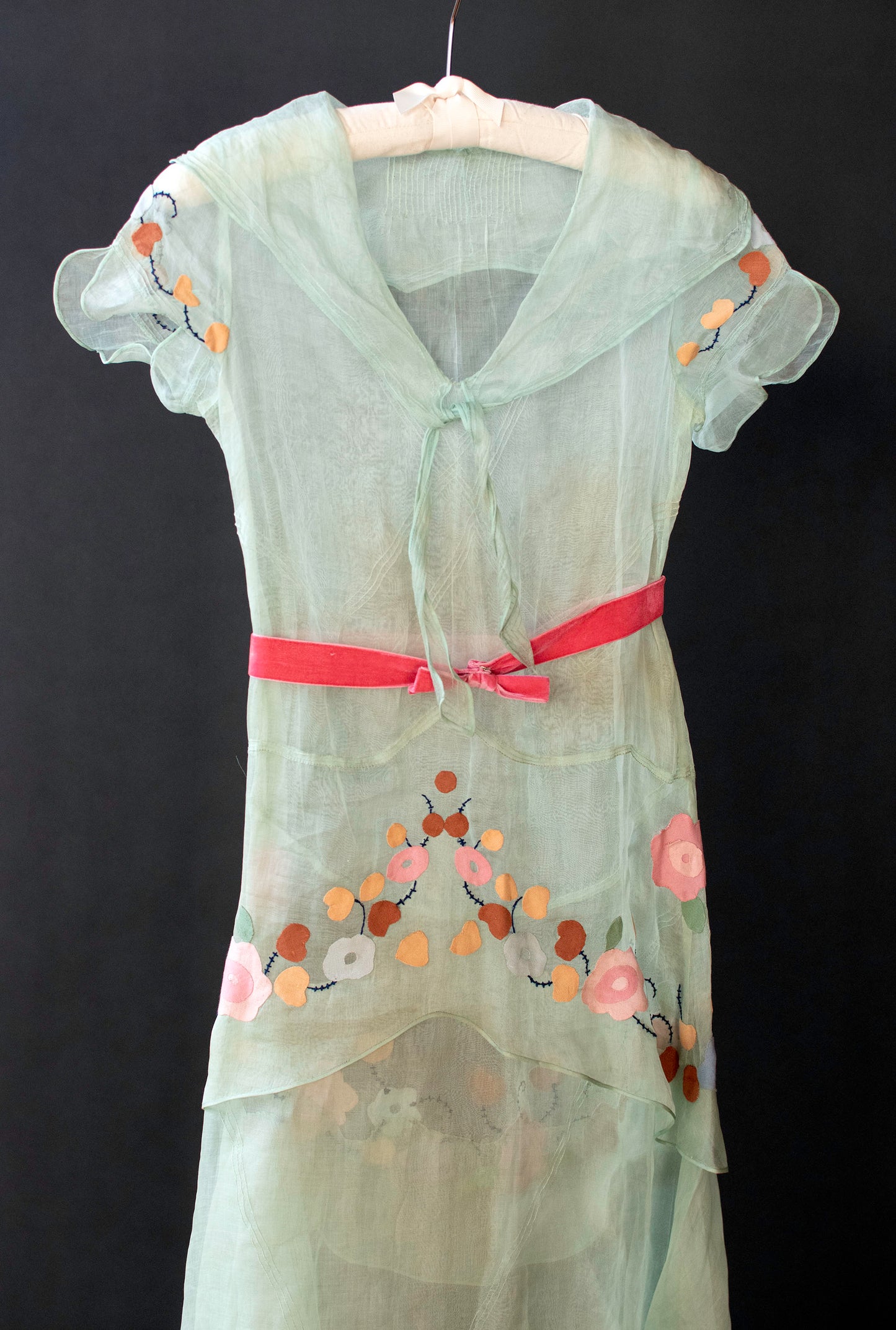 1930s Mint Organza Dress w/ Applique