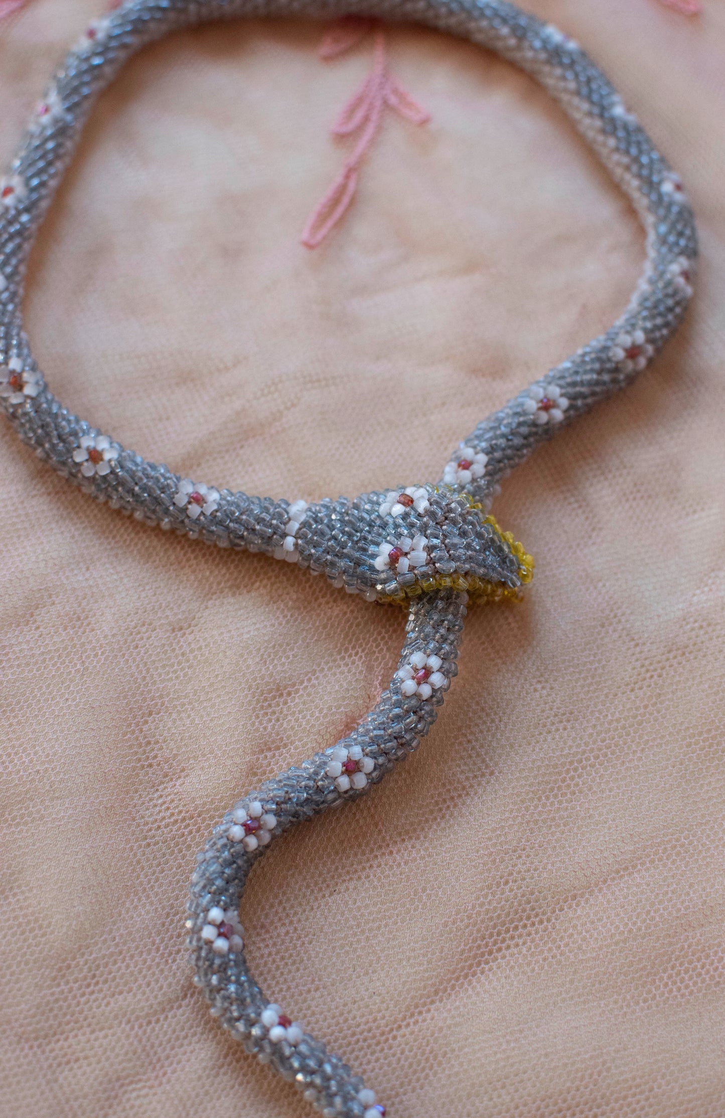 Bead Crochet Snake Necklace | Pale Blue Flower