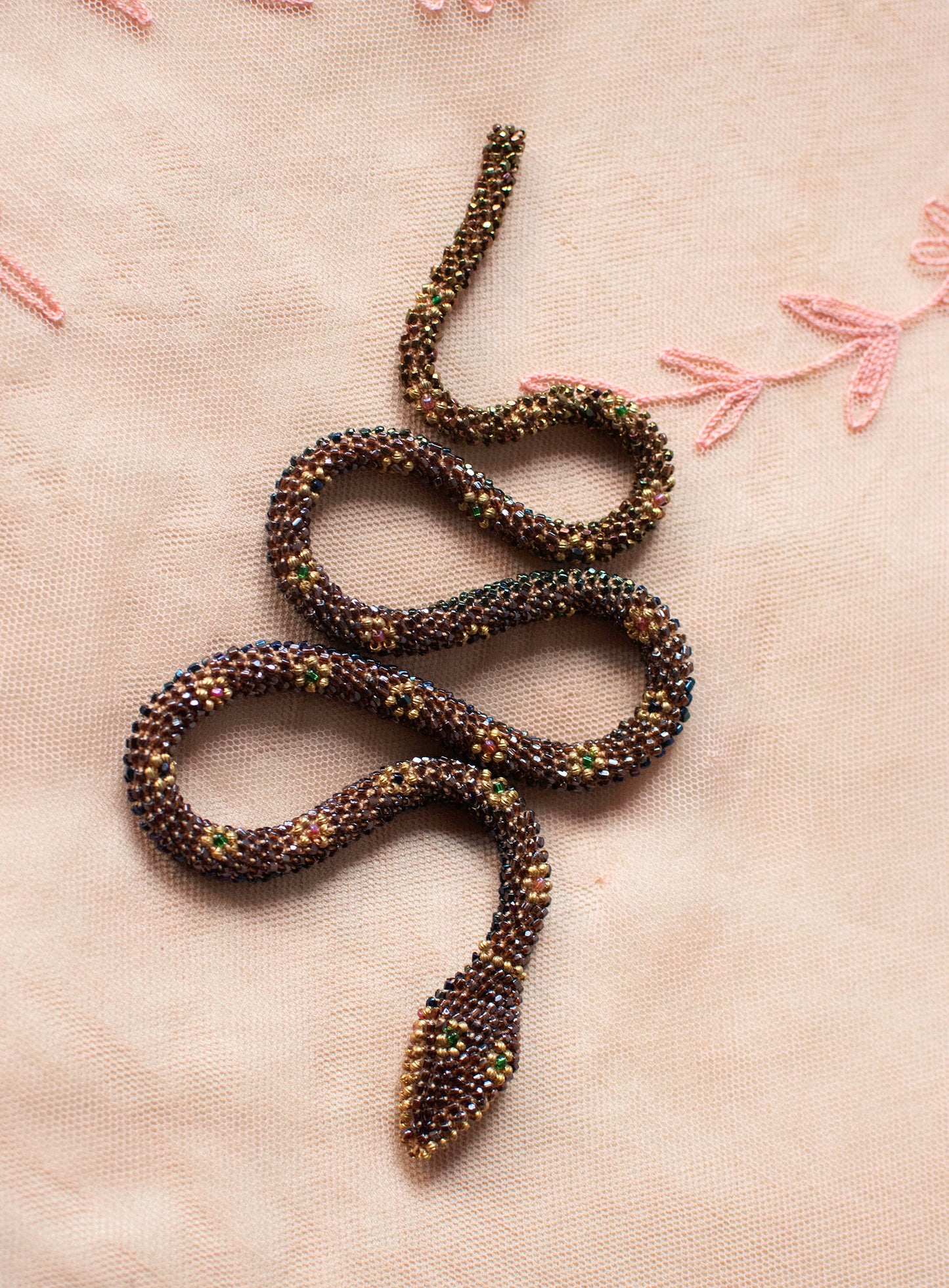 Bead Crochet Snake | Sparkly Brown Flower