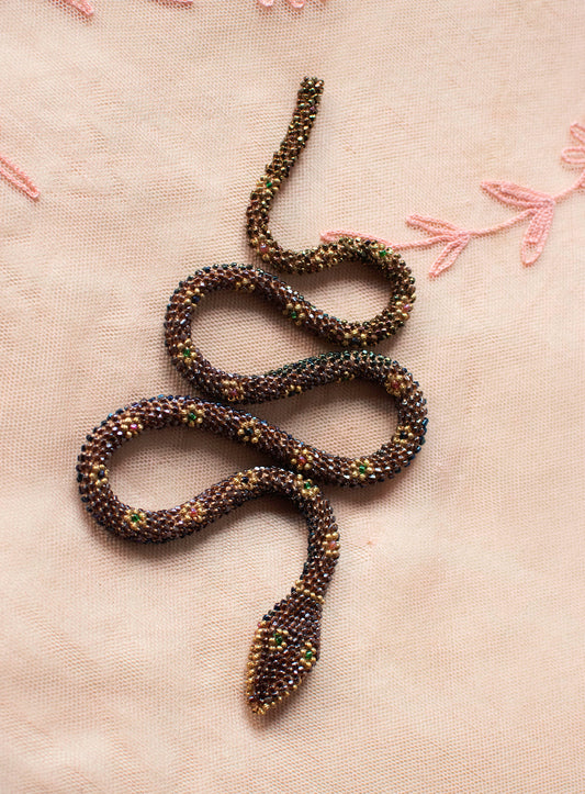 Bead Crochet Snake | Sparkly Brown Flower