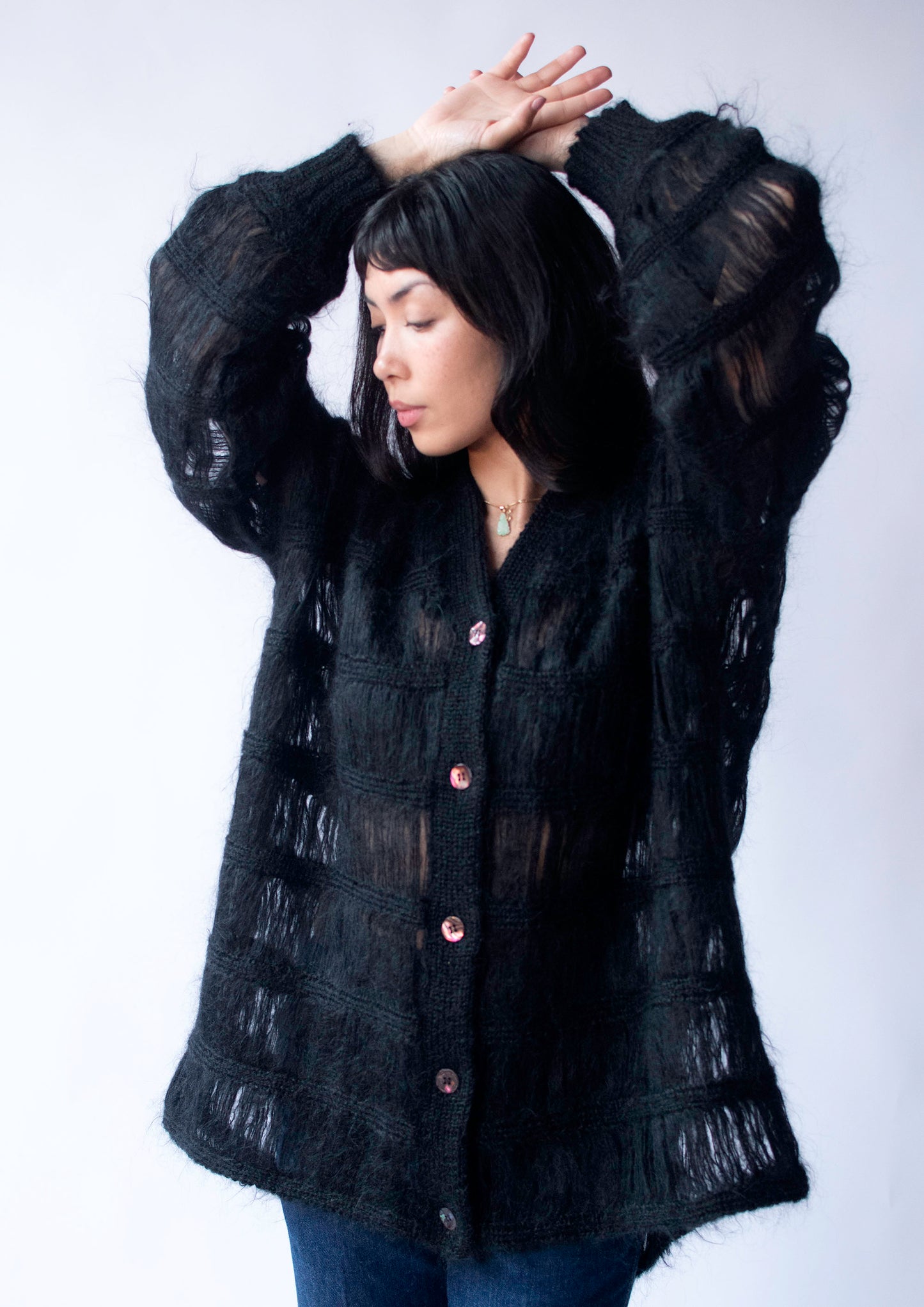 Black Mohair Cardigan | Romeo Gigli