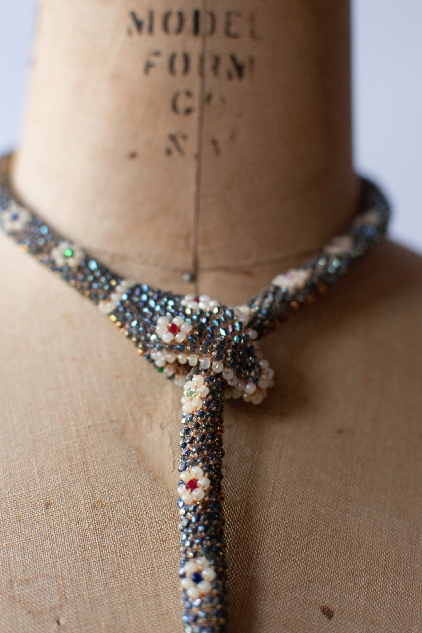 Bead Crochet Snake | Iridescent Blue Flower