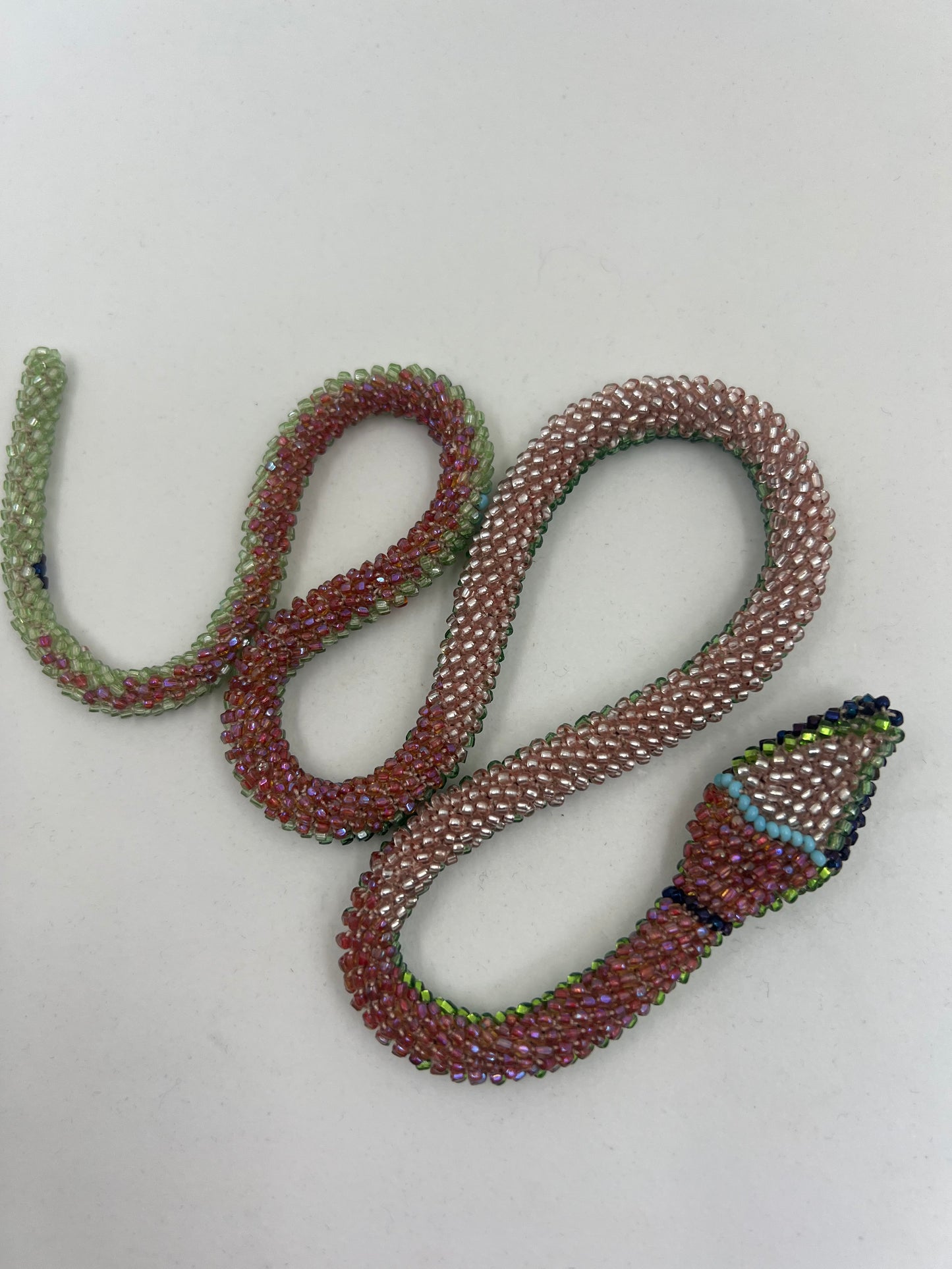 Bead Crochet Snake | Green W/ Multi Color Flowers