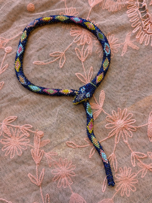 Bead Crochet Snake | Cobalt Multi Color Diamond
