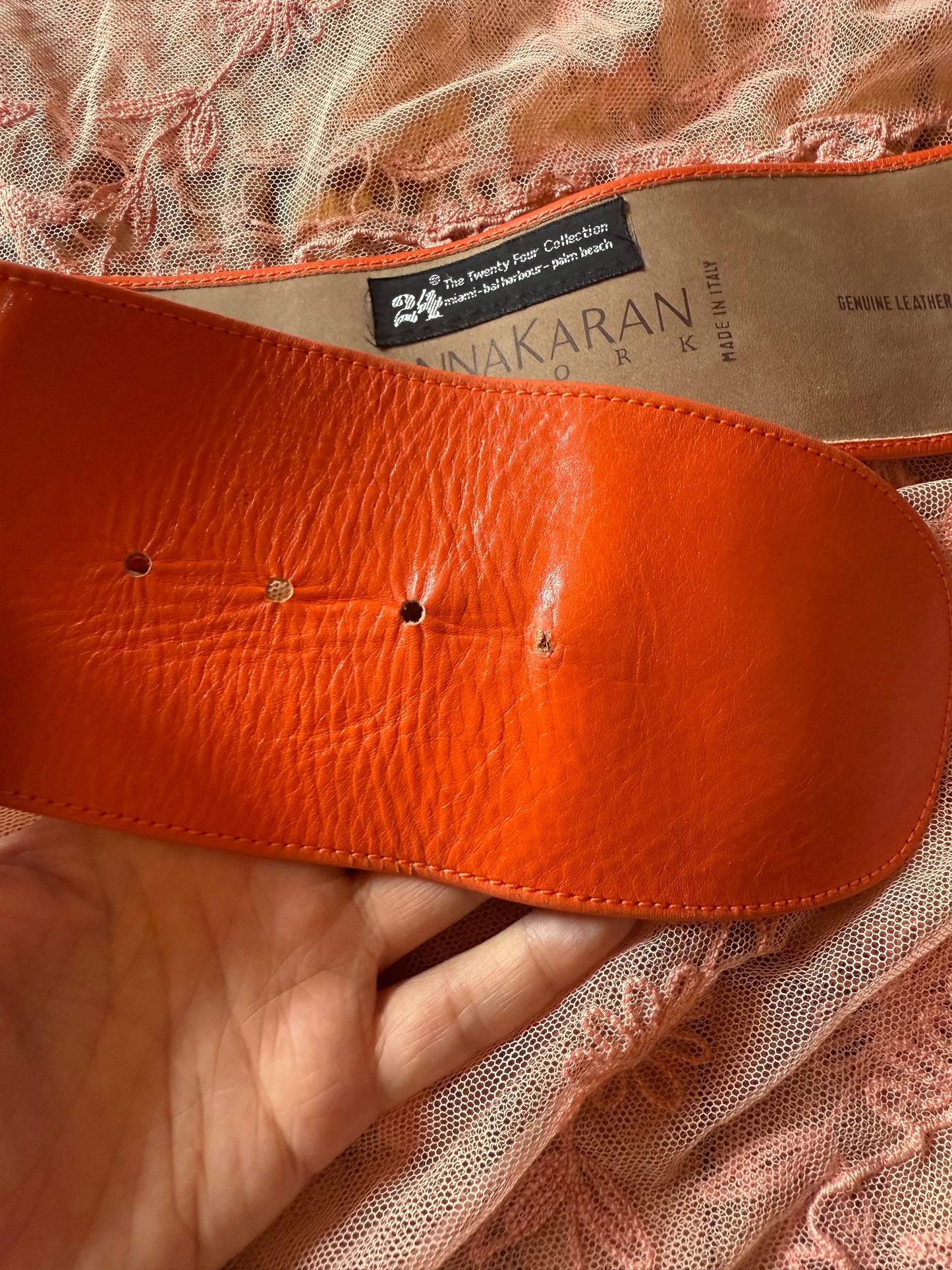 1990s Orange Leather Belt | Donna Karan