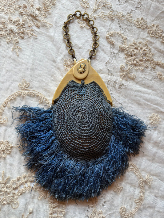 1920s Blue Crochet Fringed Cag