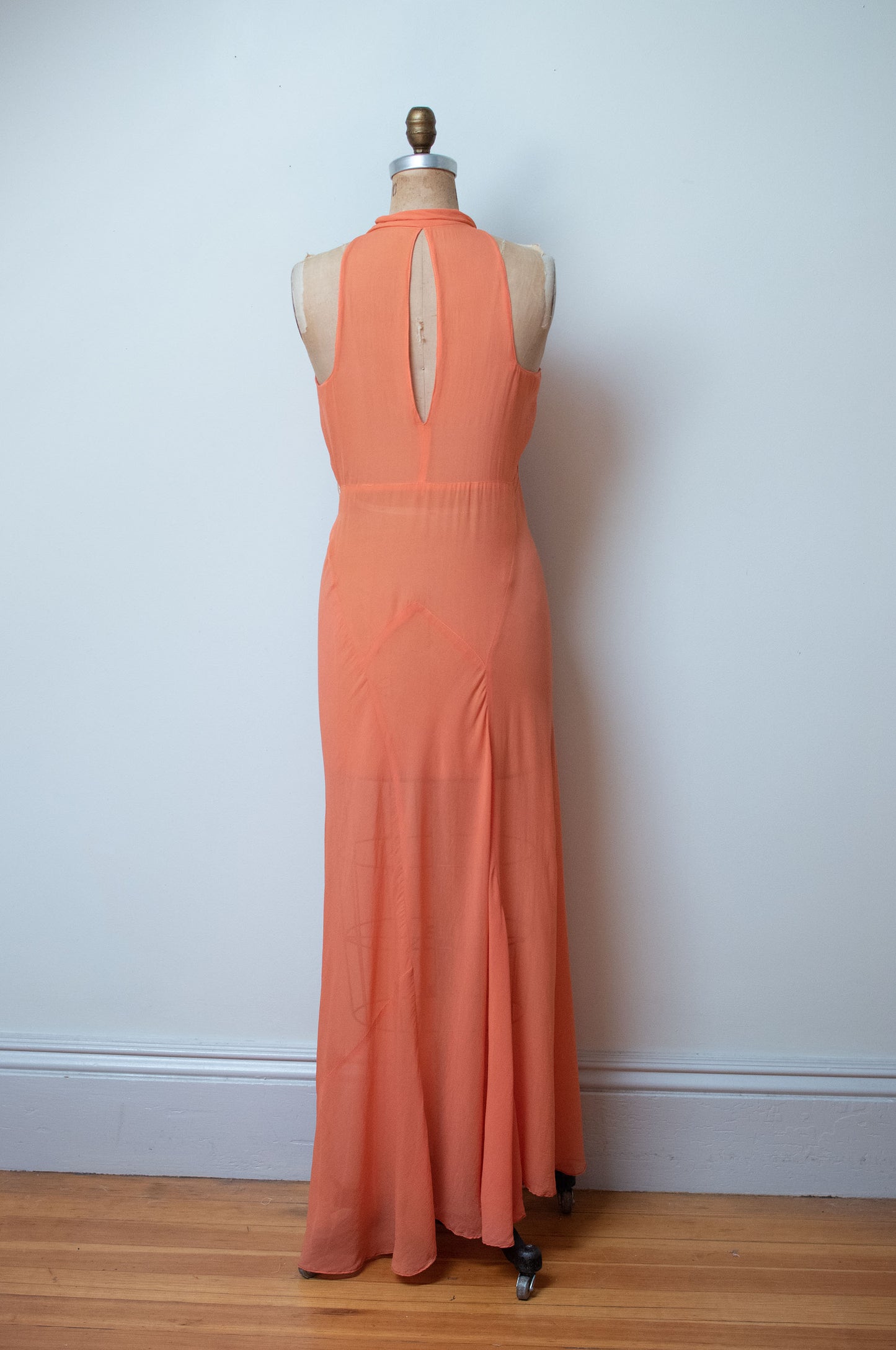 1930s Orange Chiffon Dress