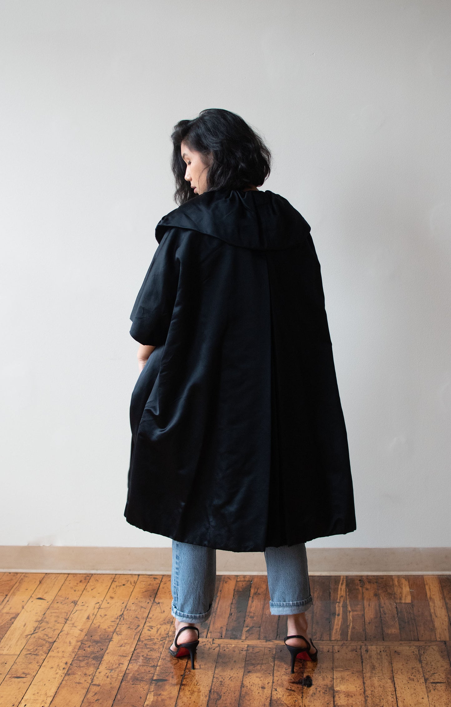 1950s Black Satin Opera Coat