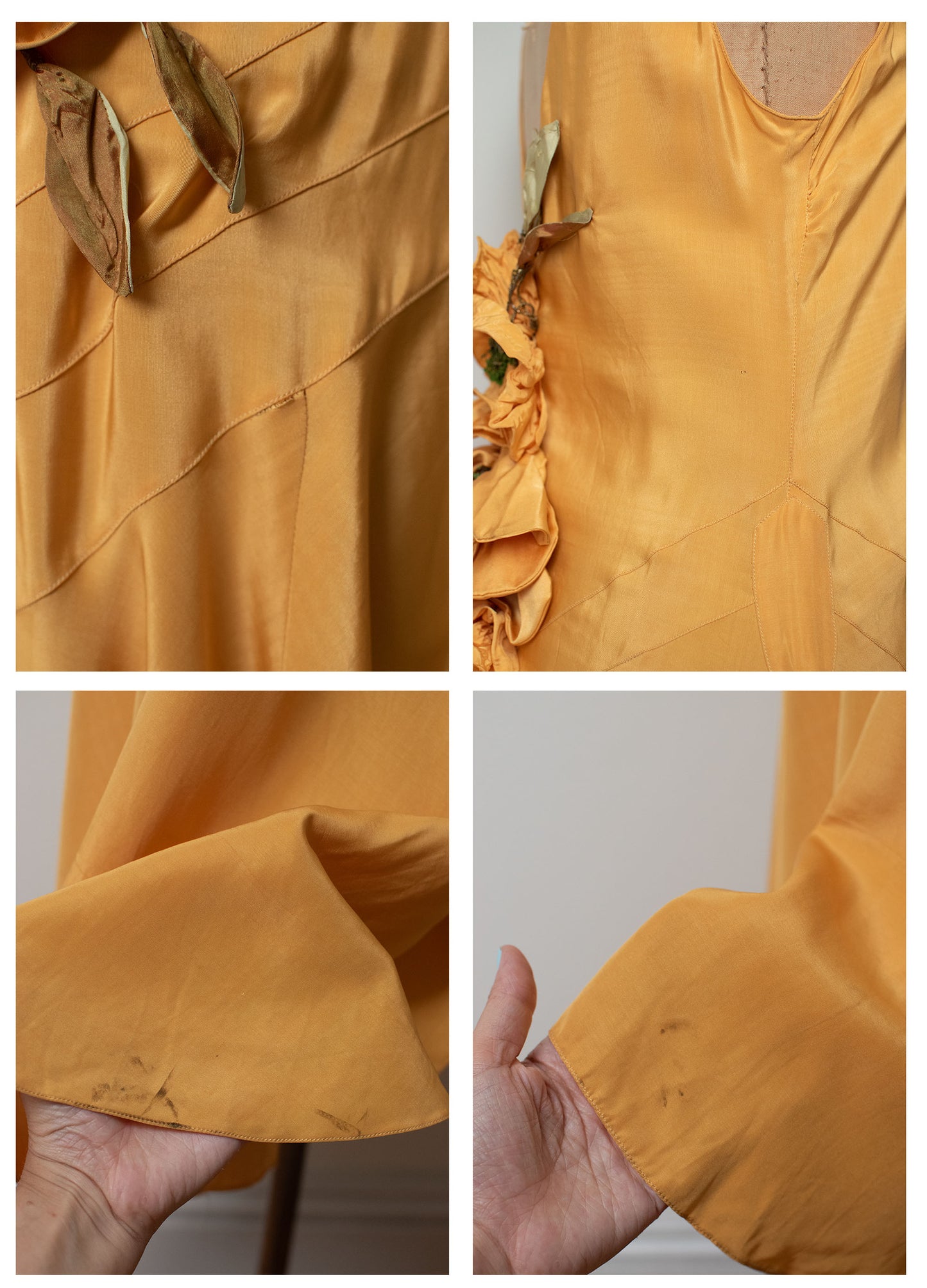 1920s Marigold Dress w/ Floral Applique