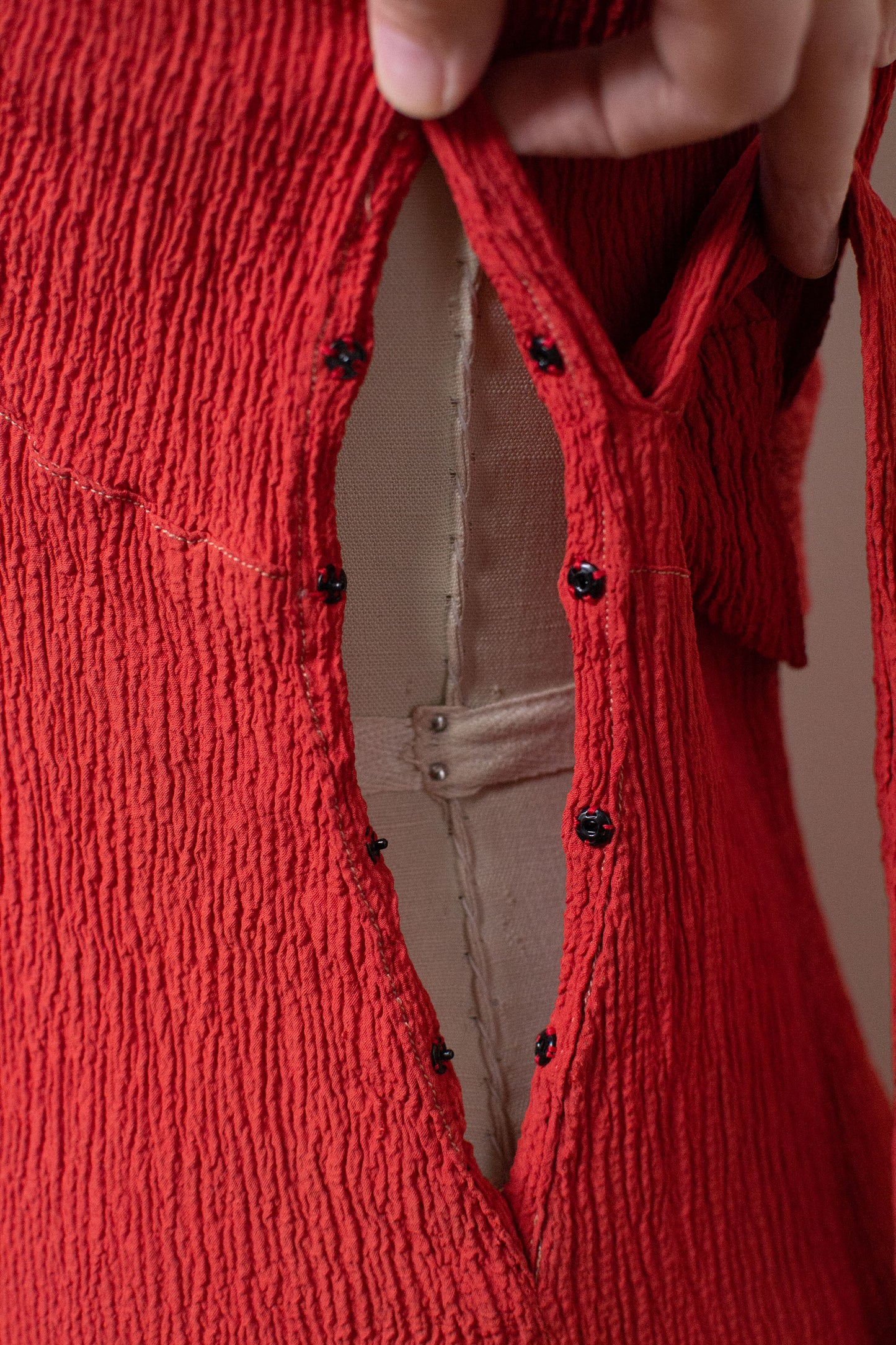 1930s Tomato Red Textural Crepe Gown