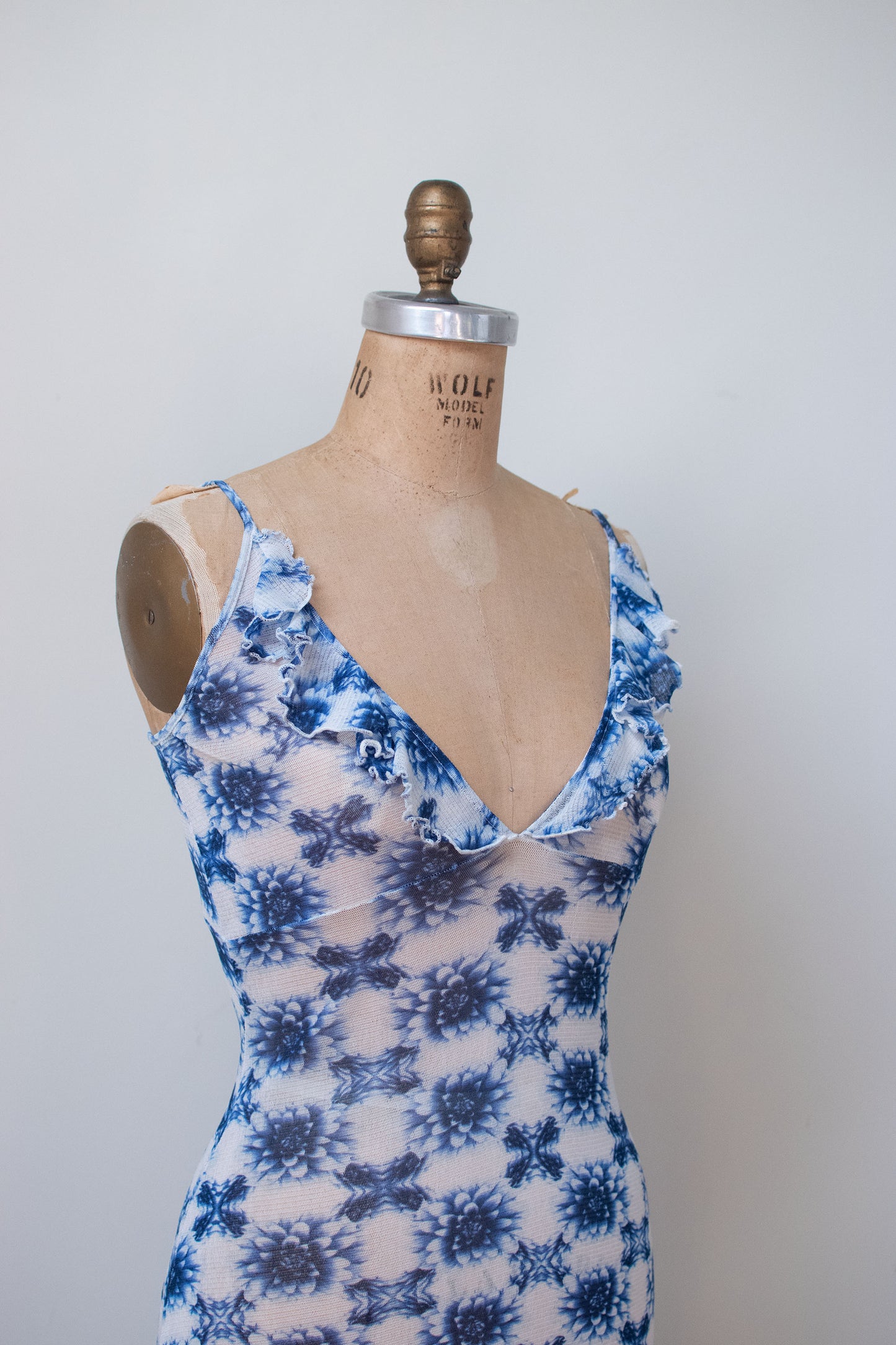 1990s Floral Print Mesh Dress | Vivienne Tam