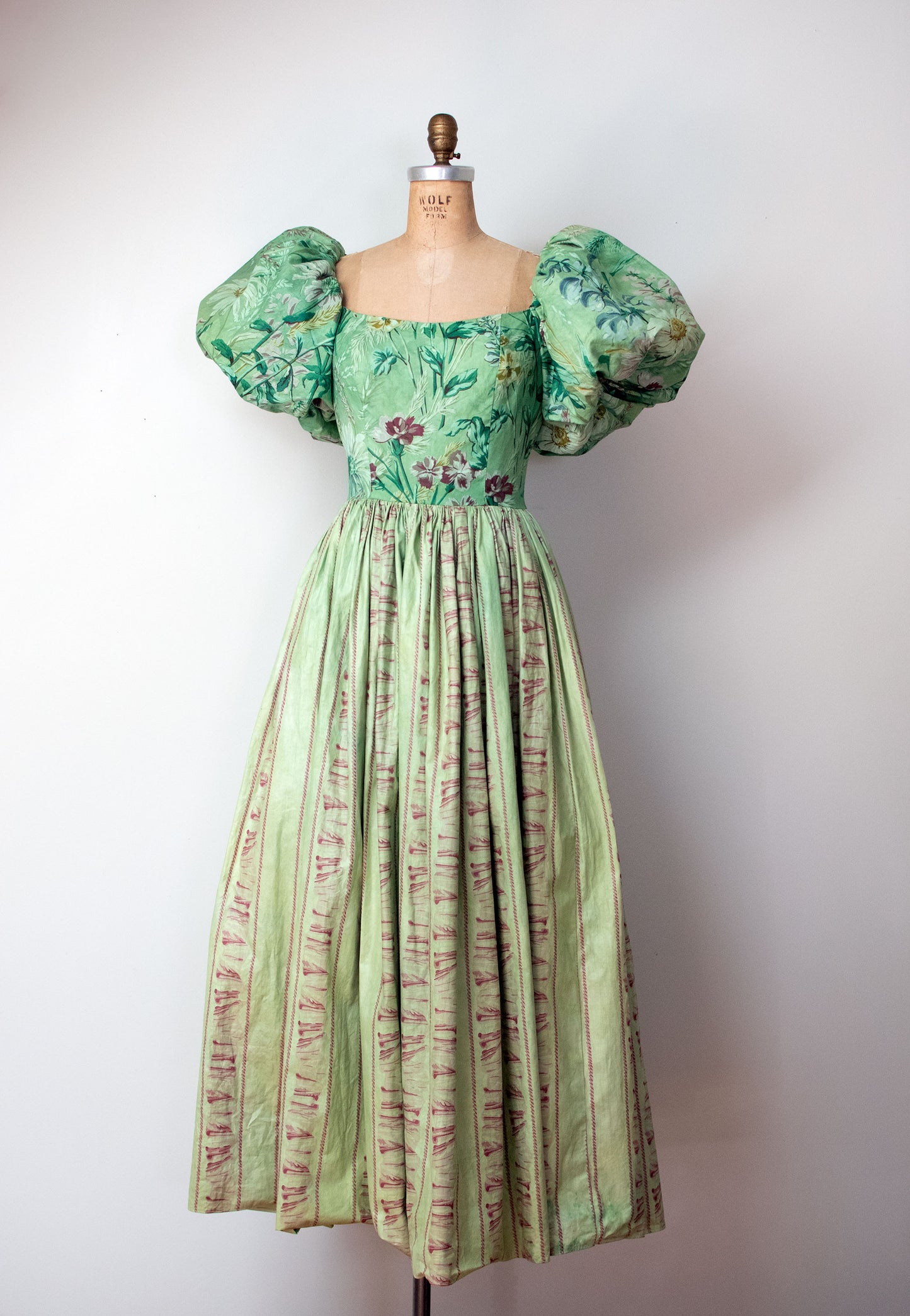 1980s Green Puff Sleeve Gown