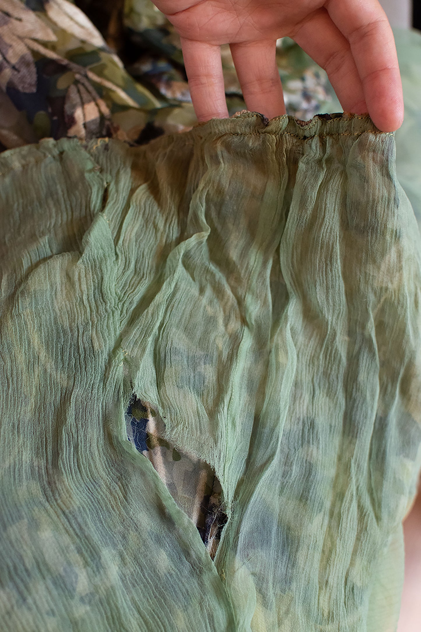 1930s Mossy Green Devore Velvet Dress