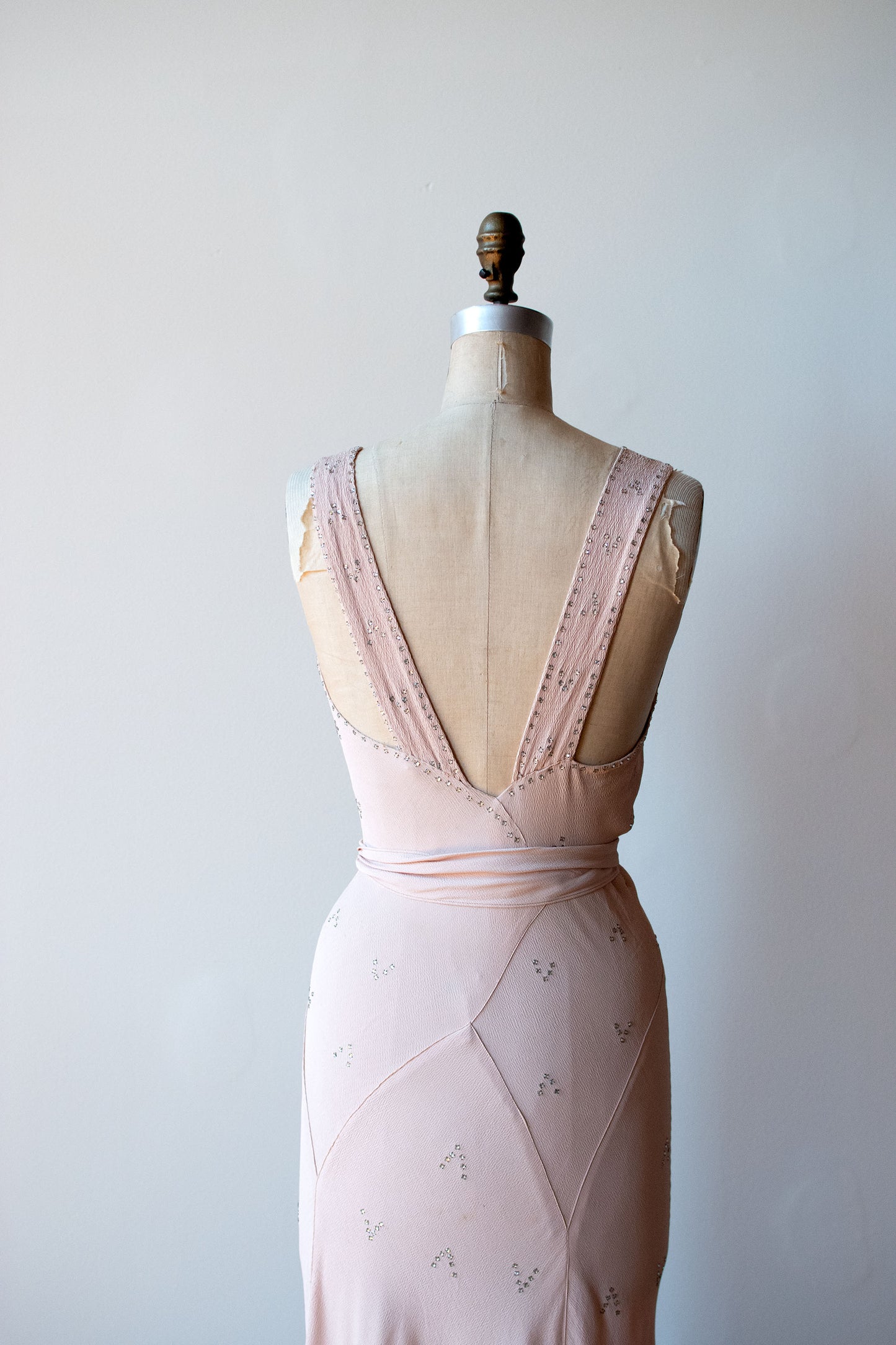 1930s Rhinestone Studded Crepe Dress