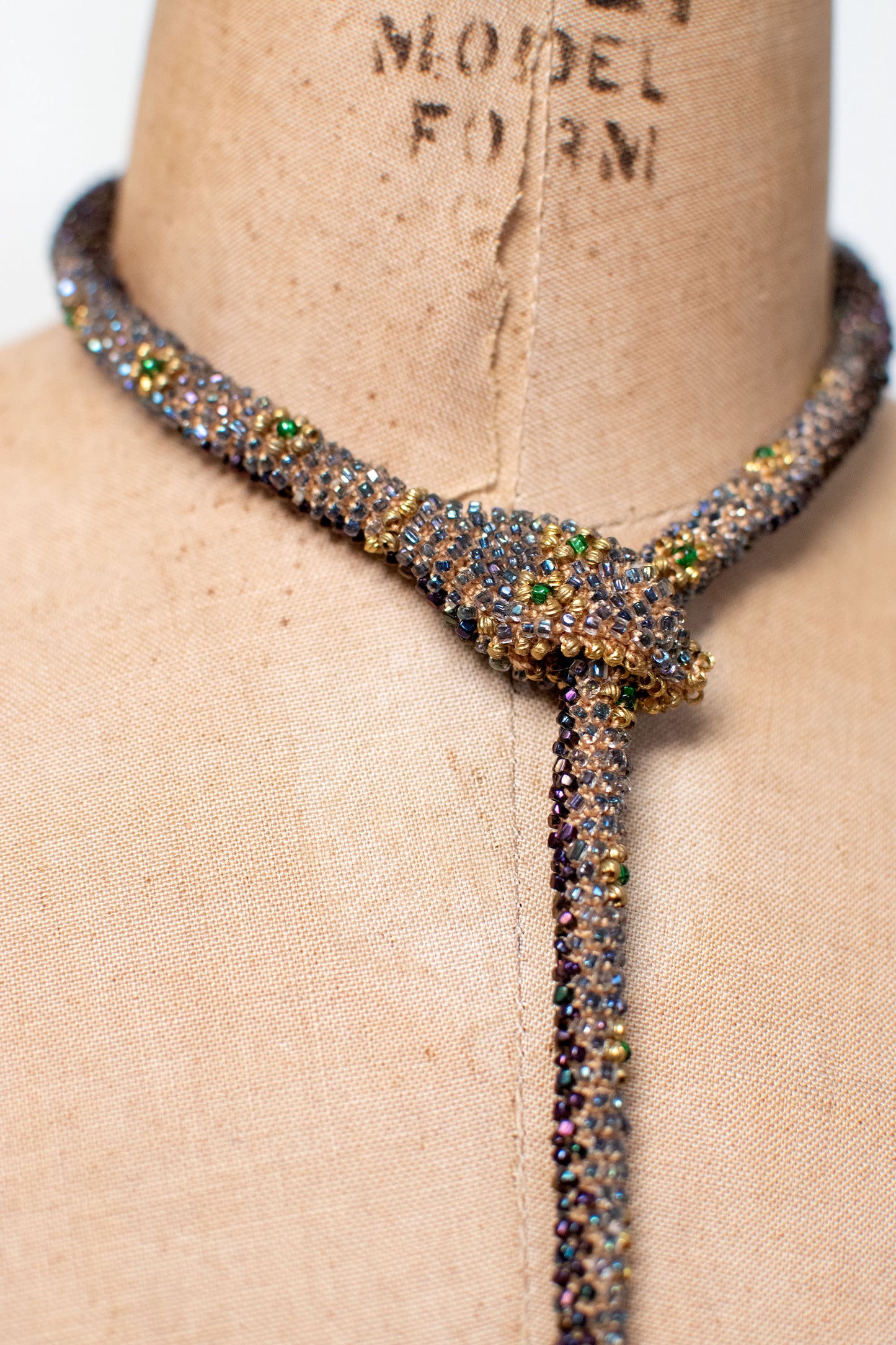 Bead Crochet Snake Necklace | Iridescent Antique Blue