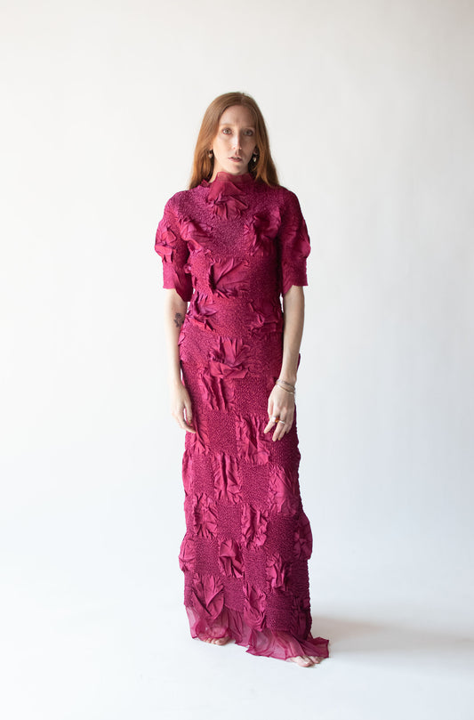 Raspberry Pleated Dress Set | Yoshiki Hishinuma