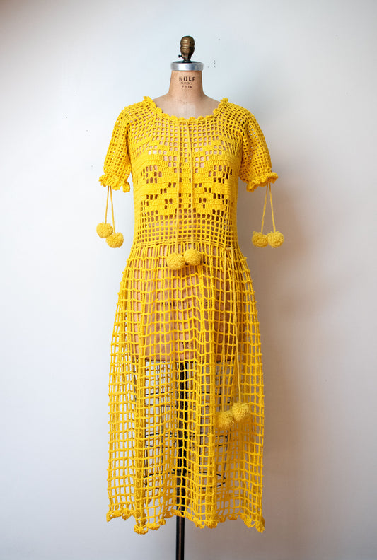 1920s Saffron Crochet Dress