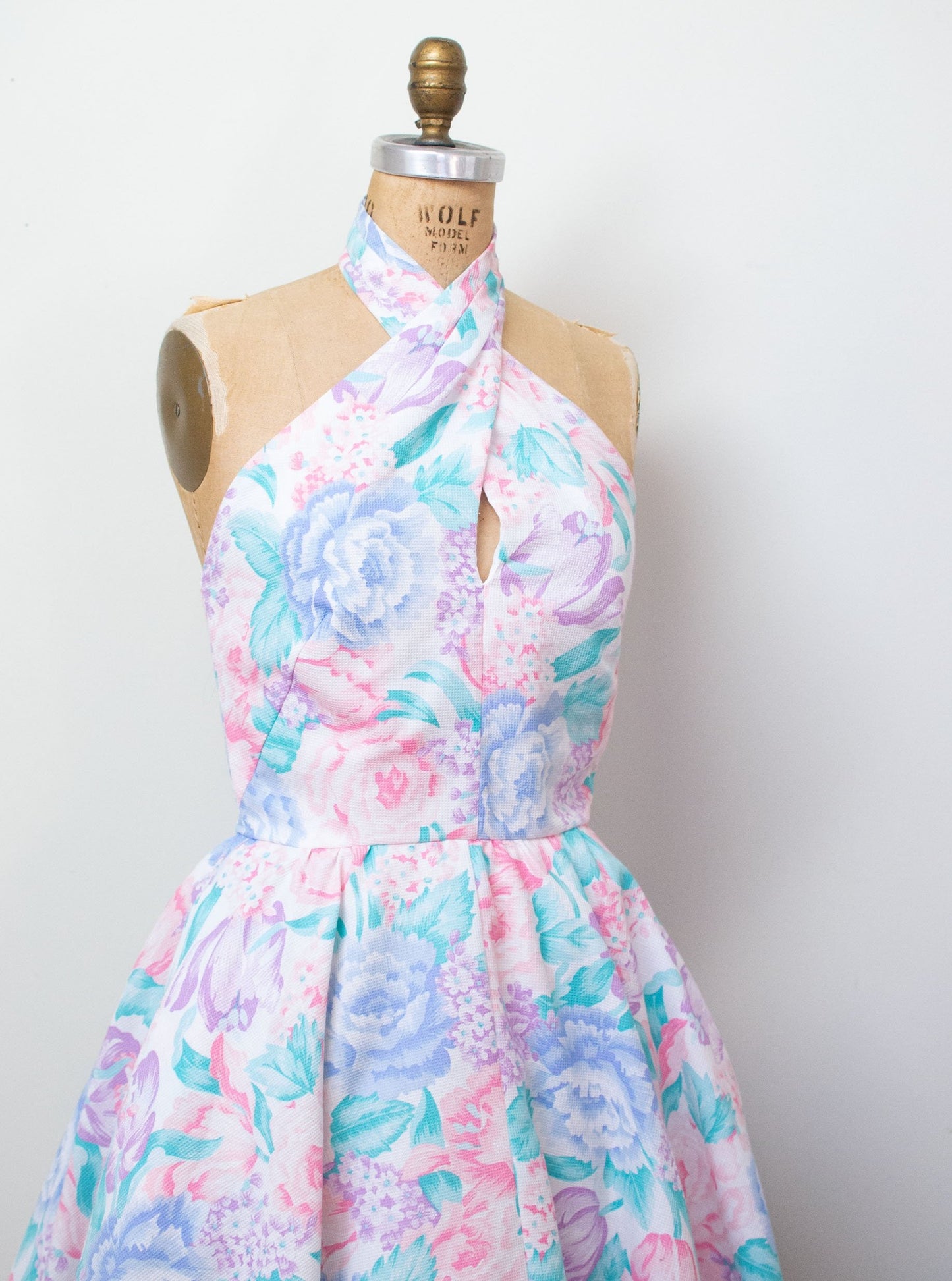 1980s Floral Print Halter Dress