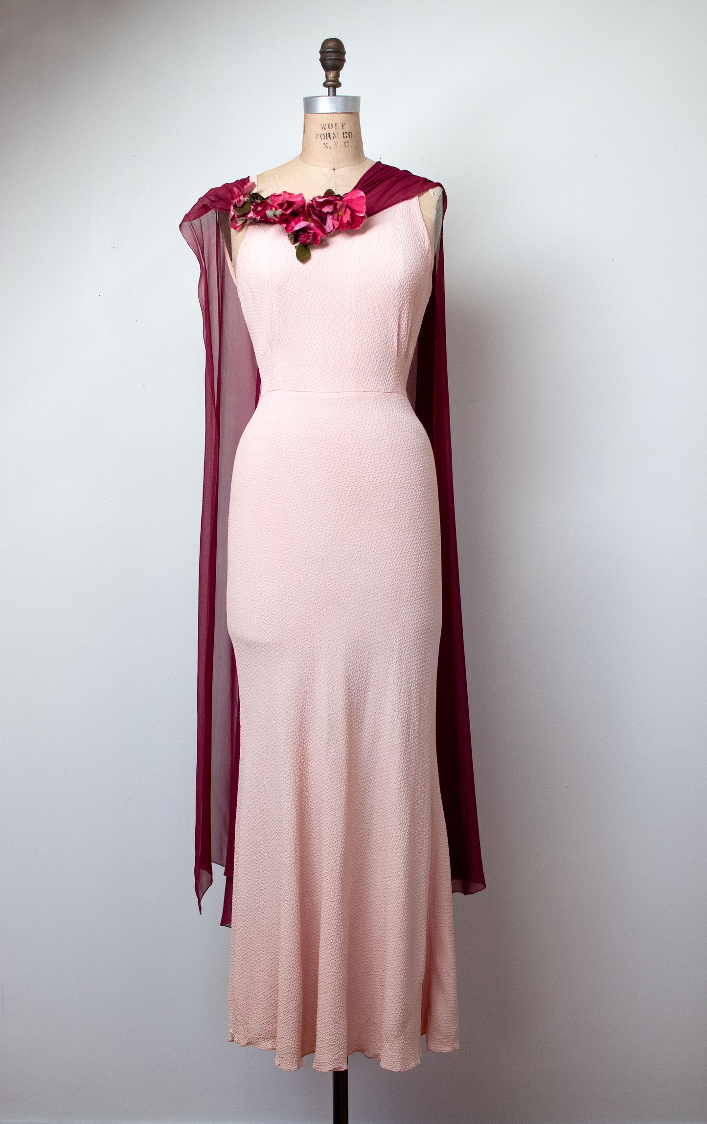 1930s Pink Crepe Gown