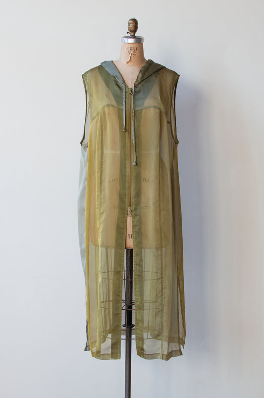 1990s Sheer Green Hooded Tunic