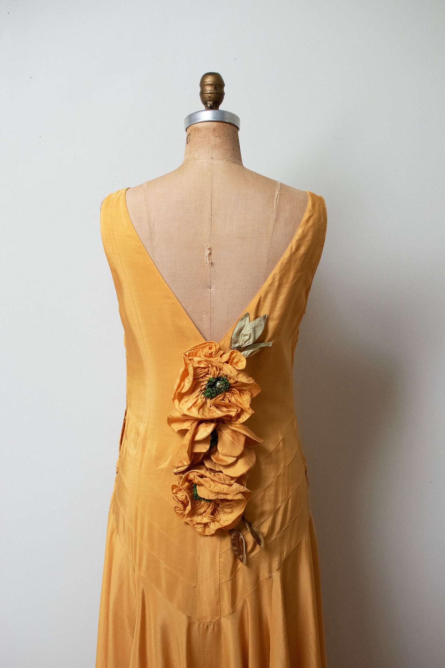 1920s Marigold Dress w/ Floral Applique
