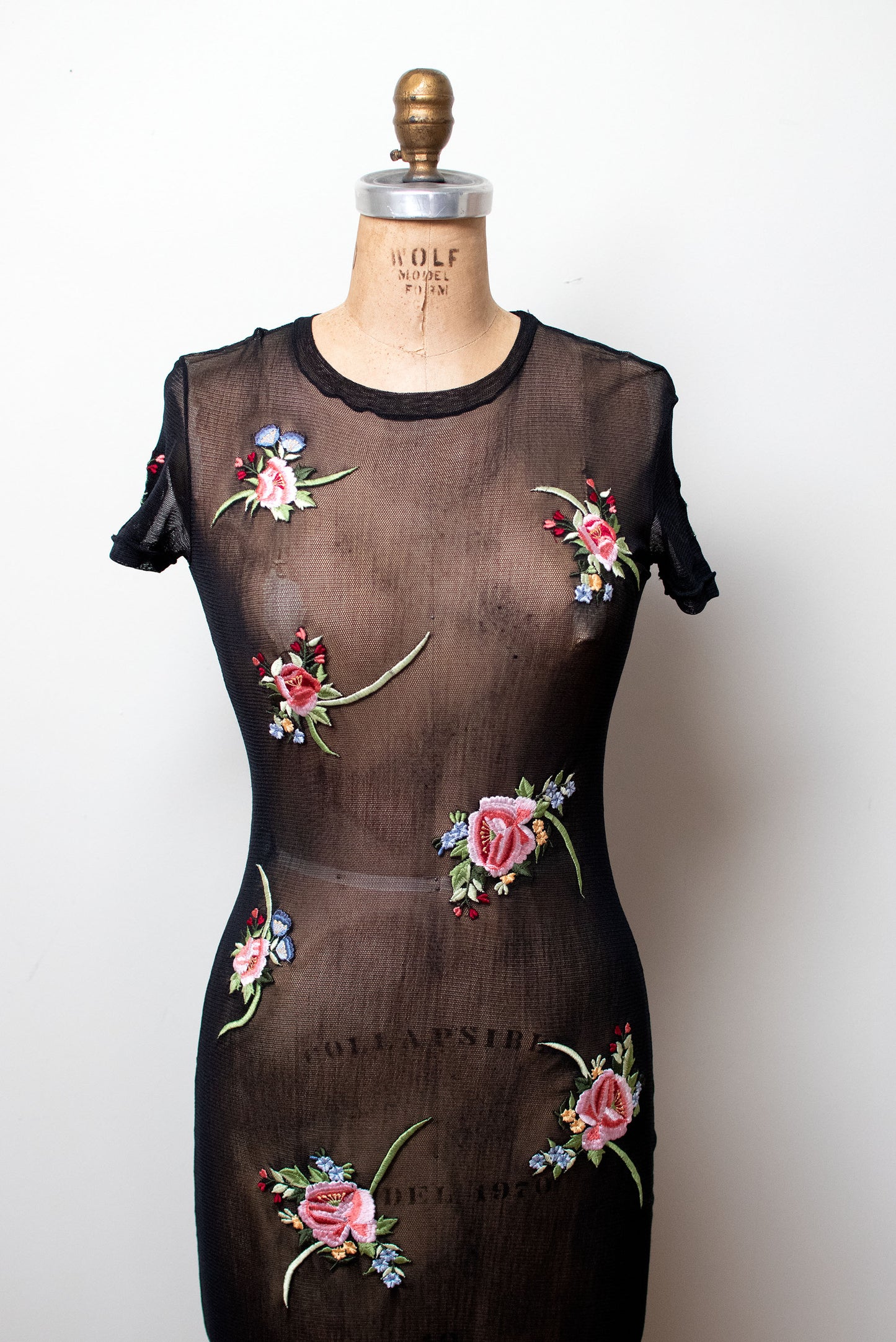 1990s Black Mesh Embroidered Dress | Cache Vivienne Tam