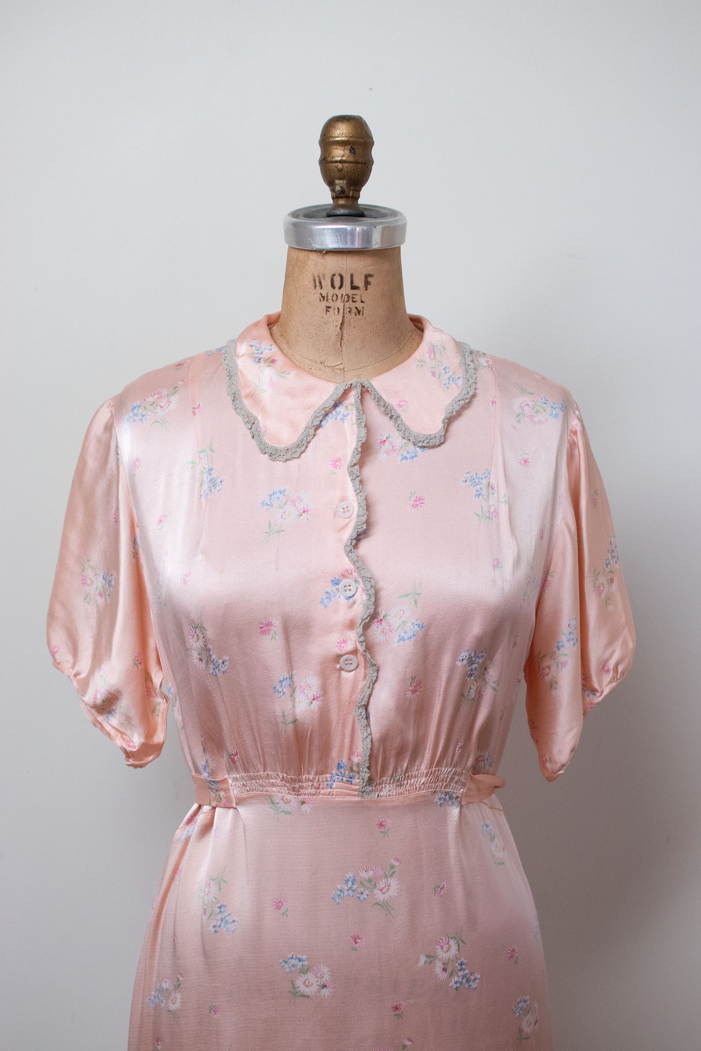 1940s Satin Floral Print Nightgown