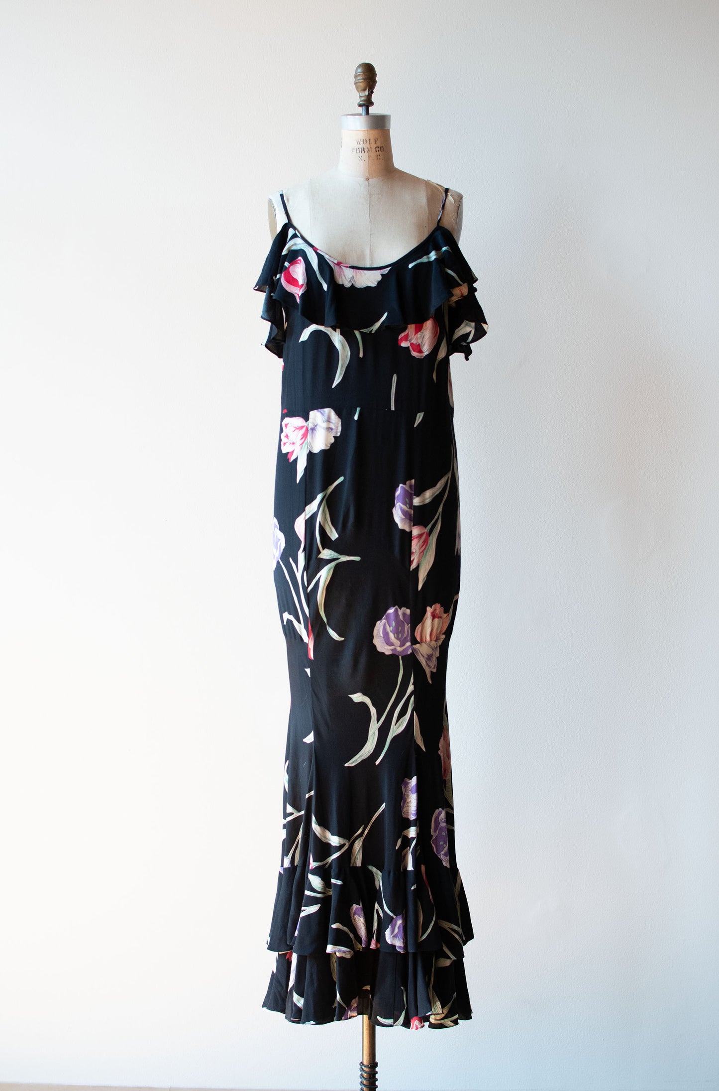1990s Dark Floral Print Dress | Norma Kamali Omo