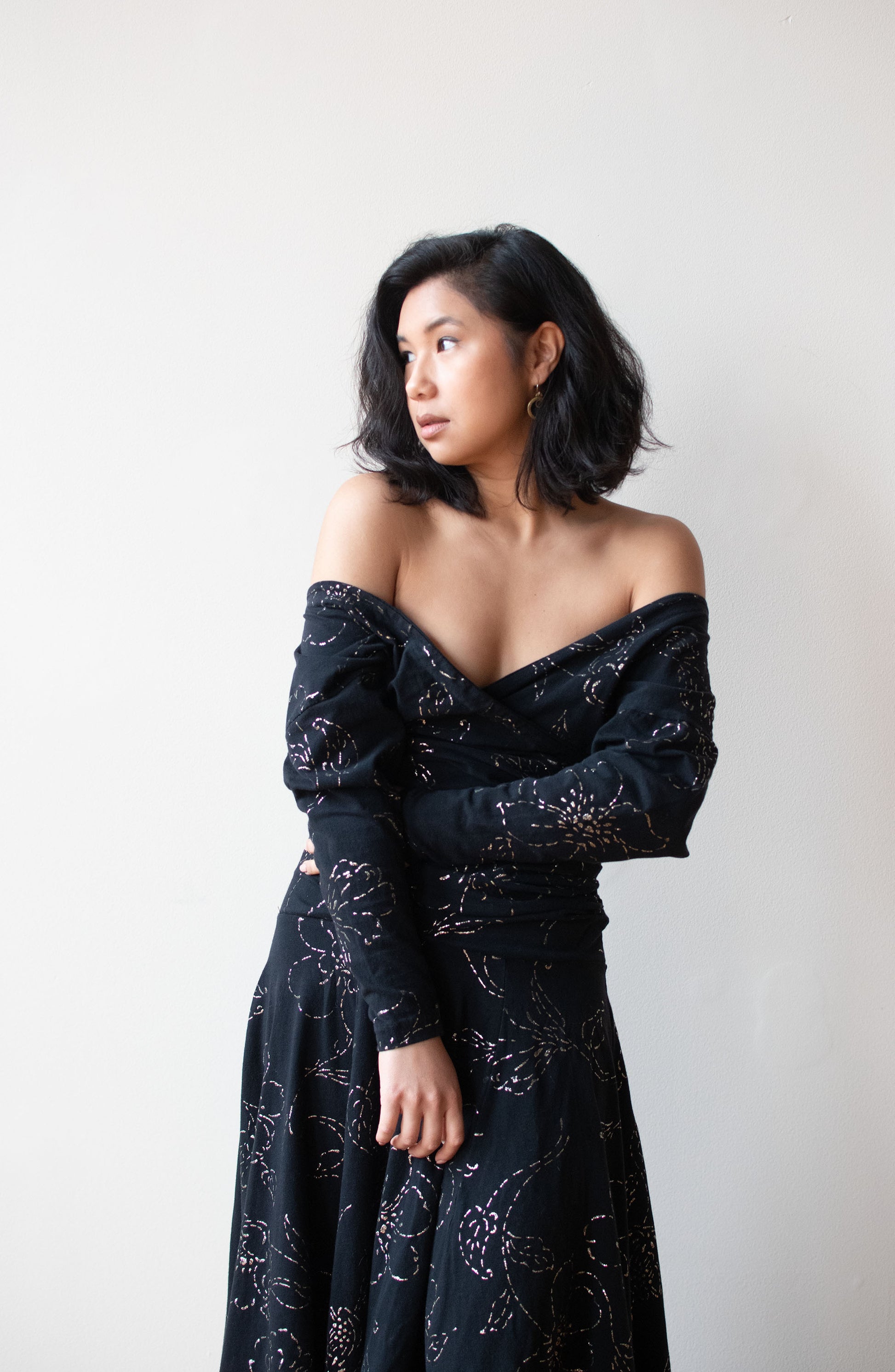 betsey johnson off the shoulder dress Black Glitter Jersey Dress