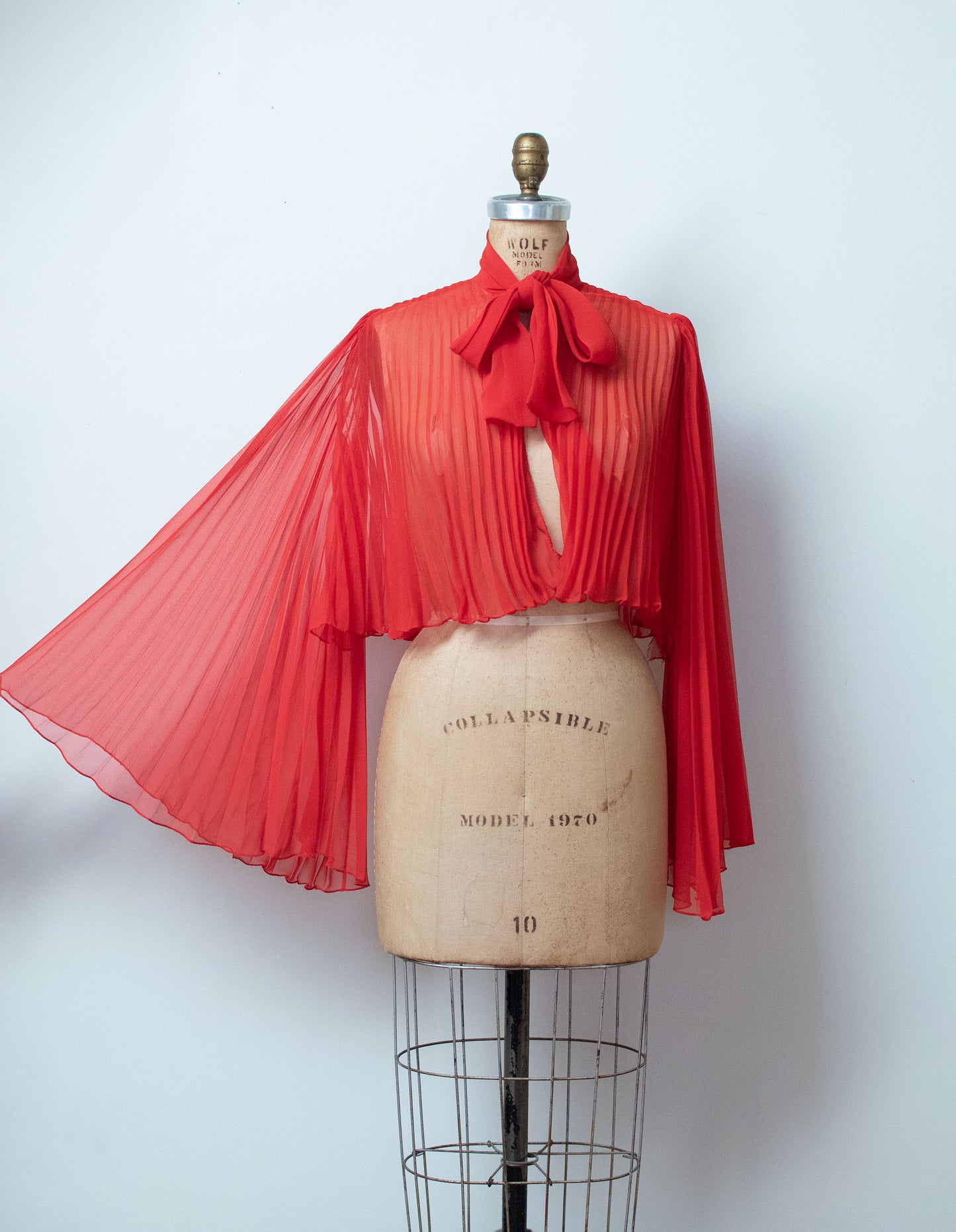 1970s Red Trumpet Sleeve Pleated Jacket