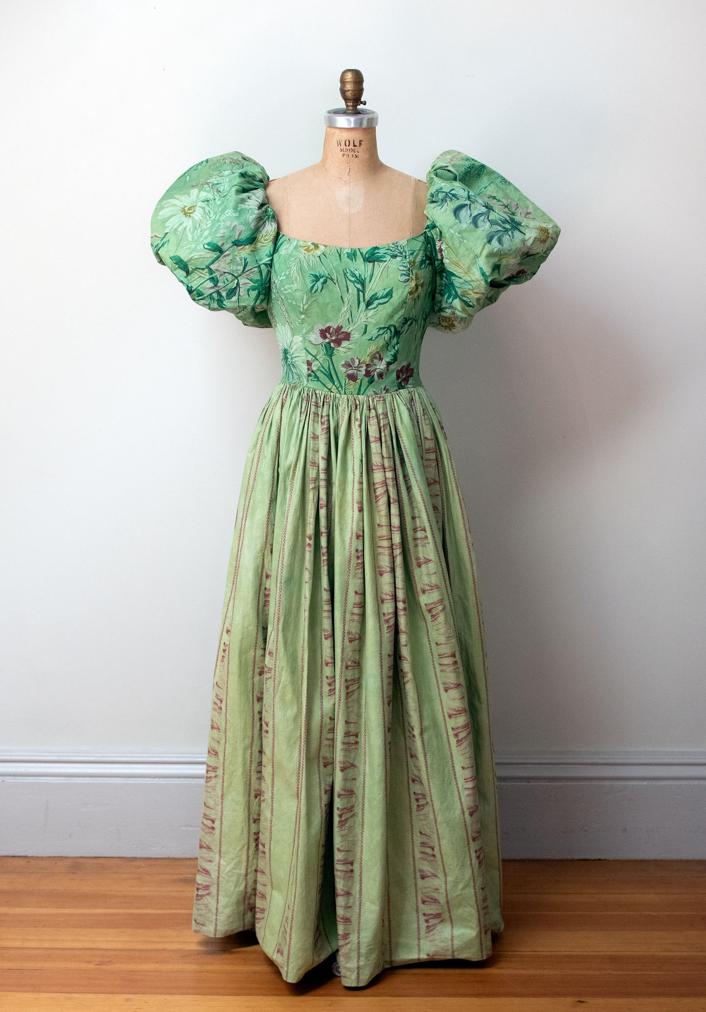 1980s Green Puff Sleeve Gown