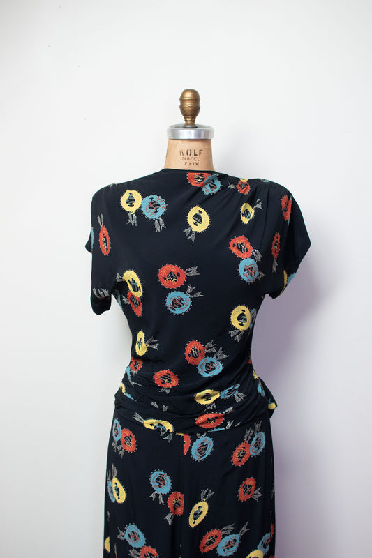 1940s Printed Rayon Dress