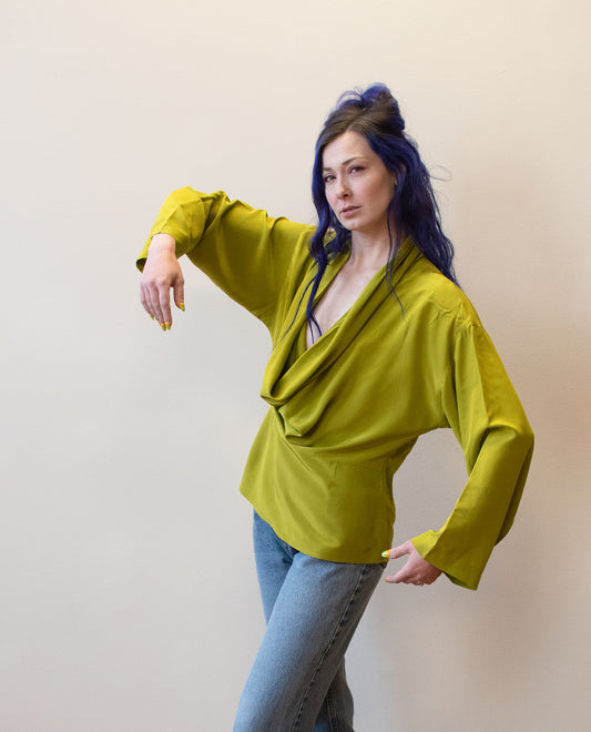 Chartreuse Silk Blouse | Anne Klein