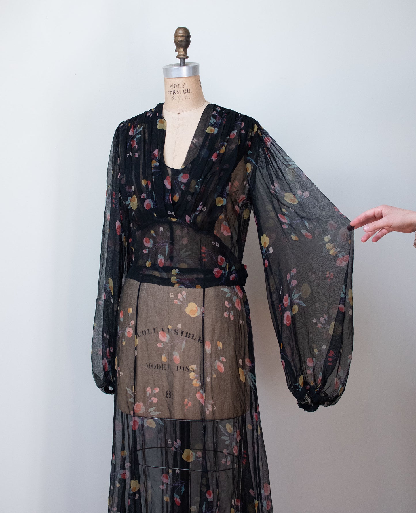 1930s Floral Print Chiffon Dress