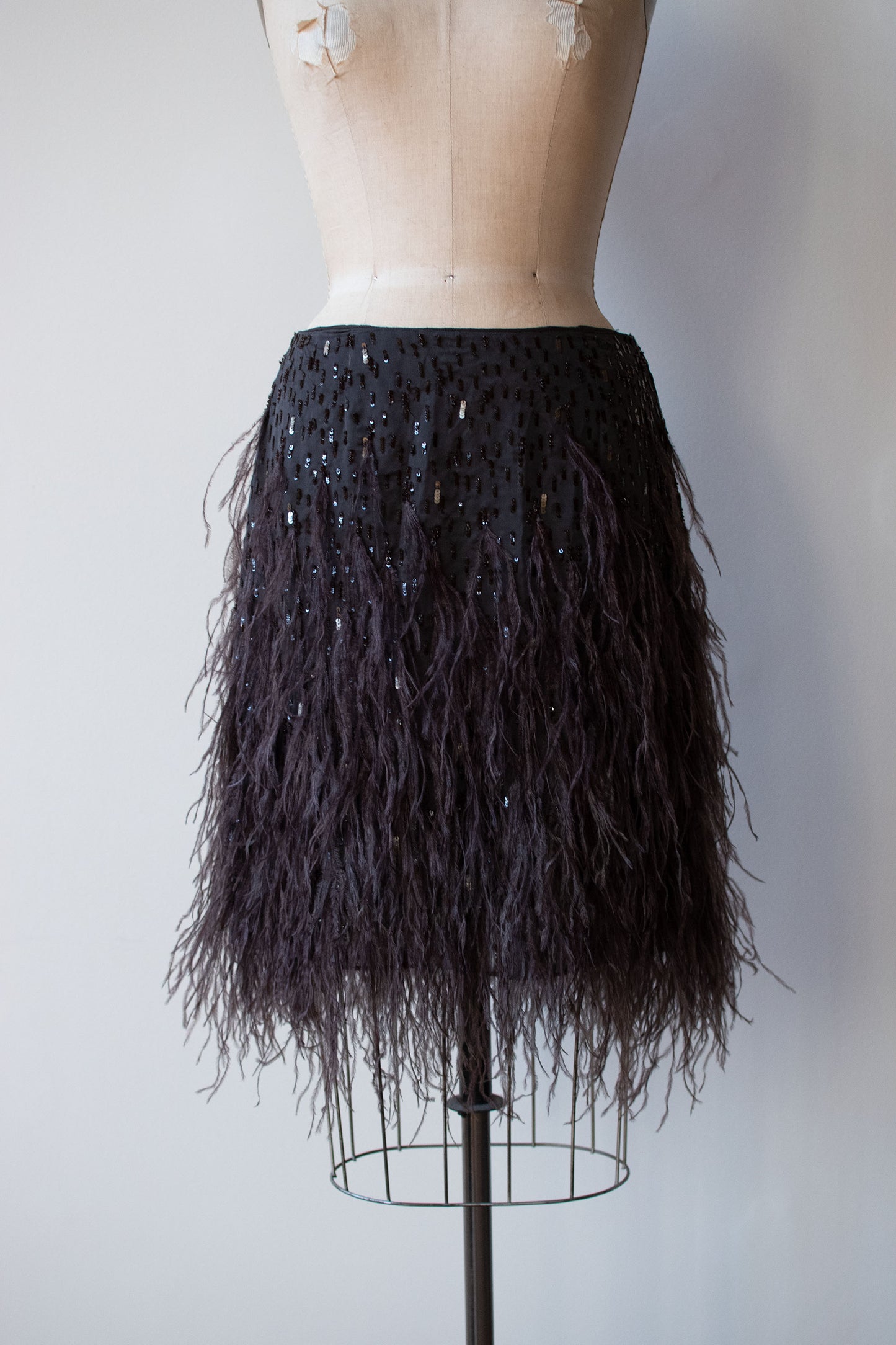 1990s Silk Feather Trim Skirt | Heidi Weisel