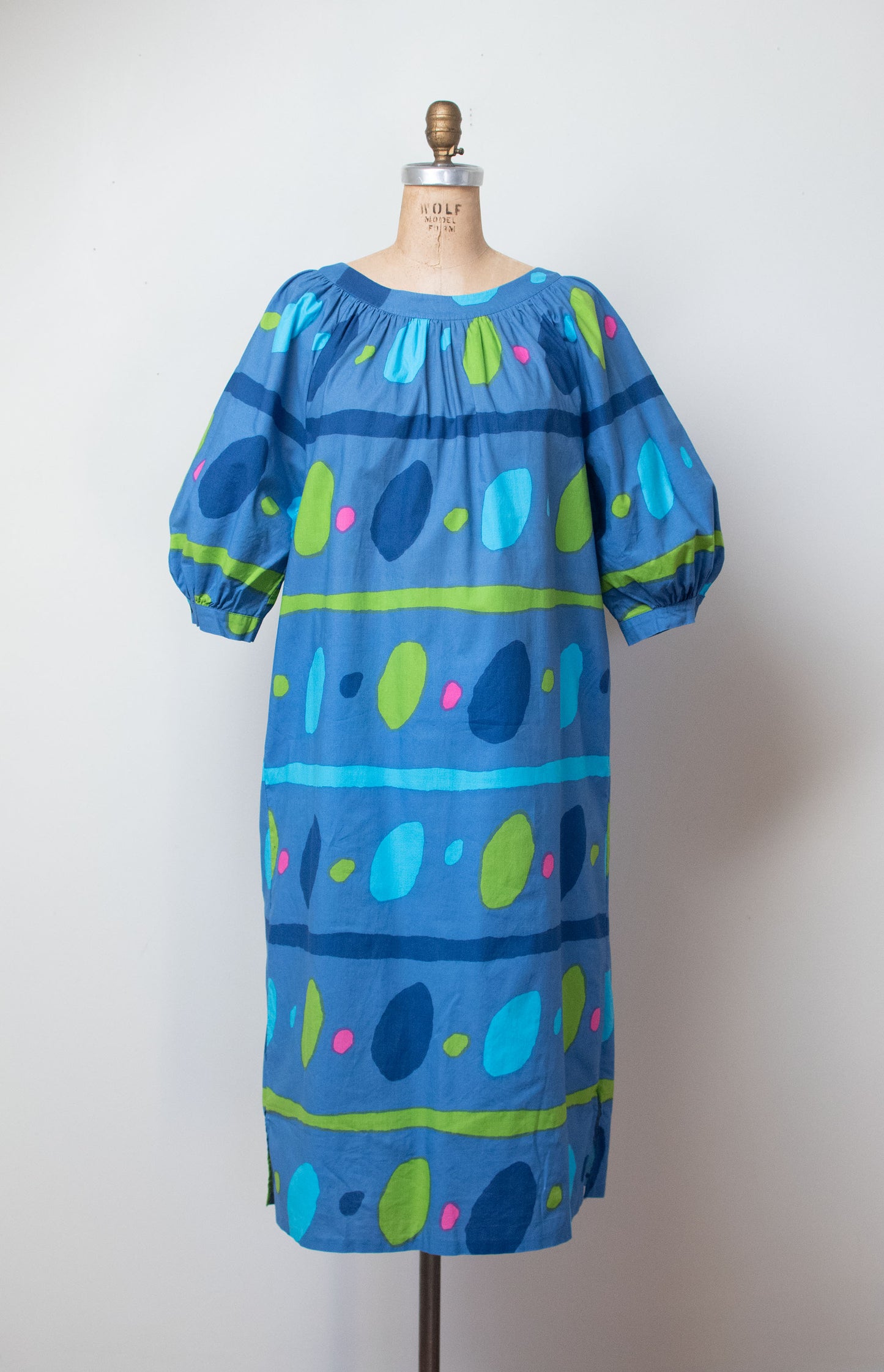 Blue Puff Sleeve Dress | Marimekko 1970s