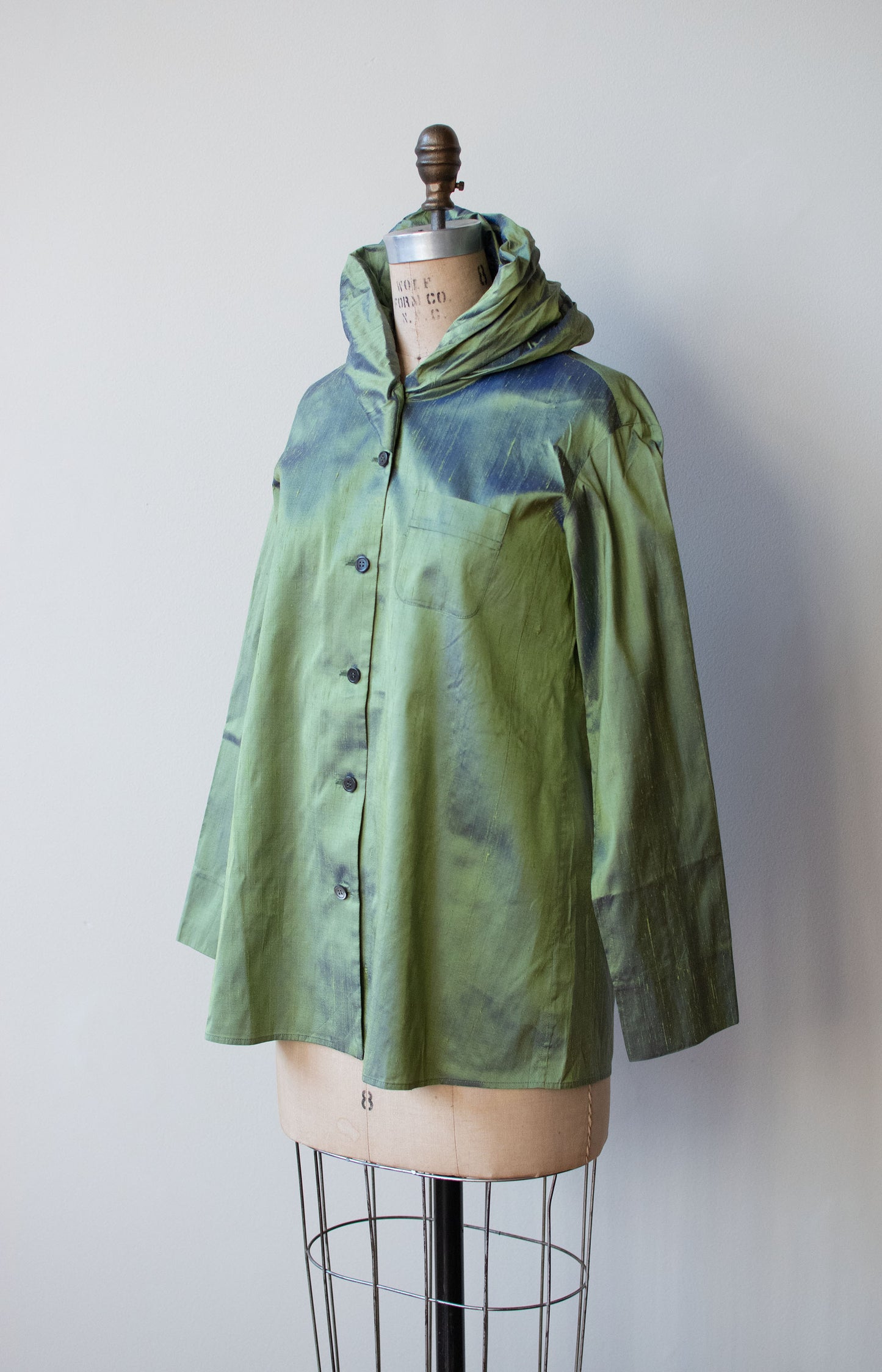 1990s Iridescent Green Silk Blouse | Romeo Gigli