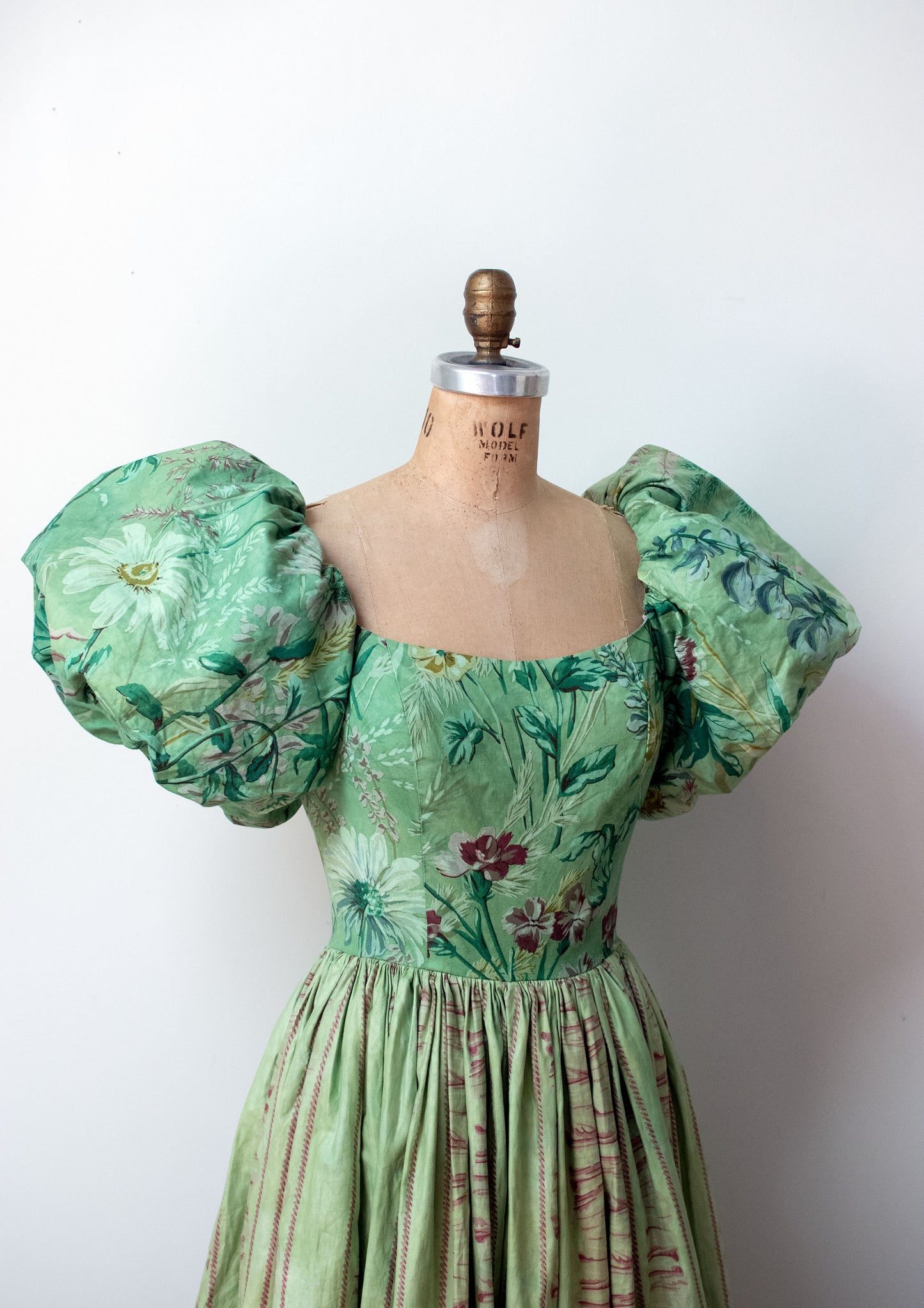 1980s Green Puff Sleeve Gown