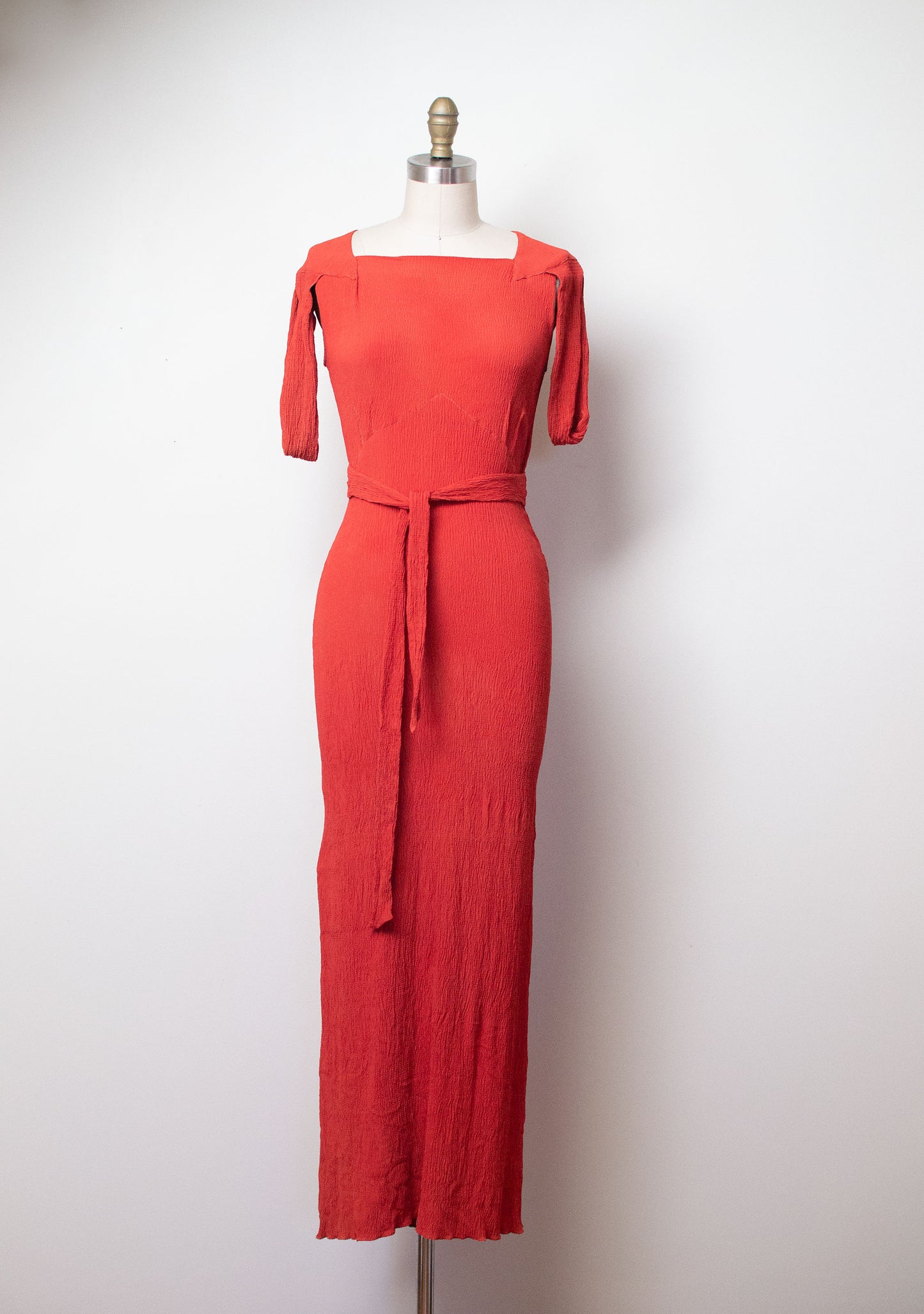 1930s Tomato Red Textural Crepe Gown