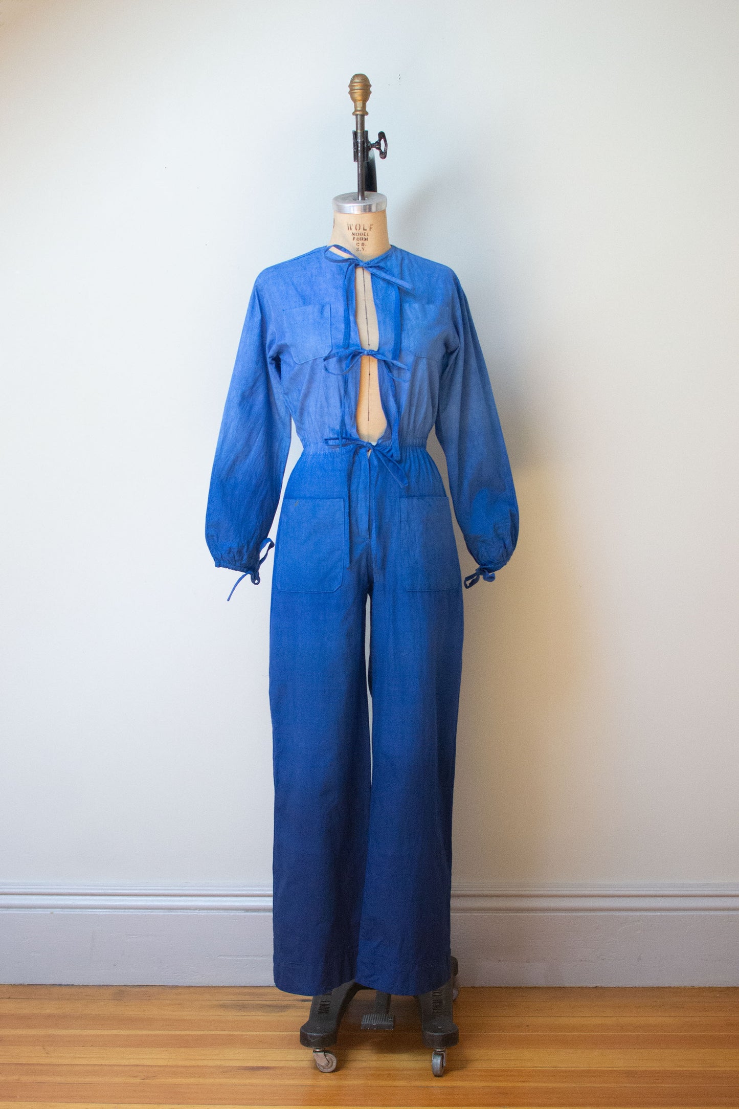 1970s Tie Front Jumpsuit | Dip Dye Indigo XS/S