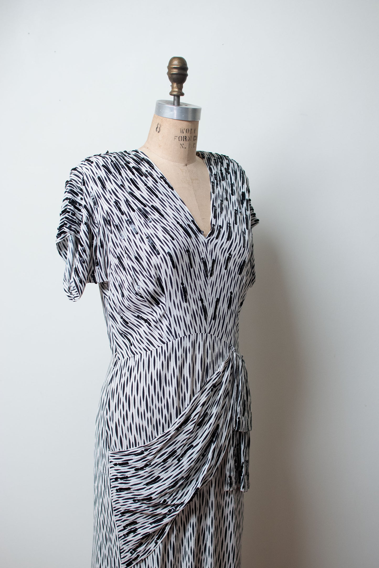 1940s Black and White Rayon Dress
